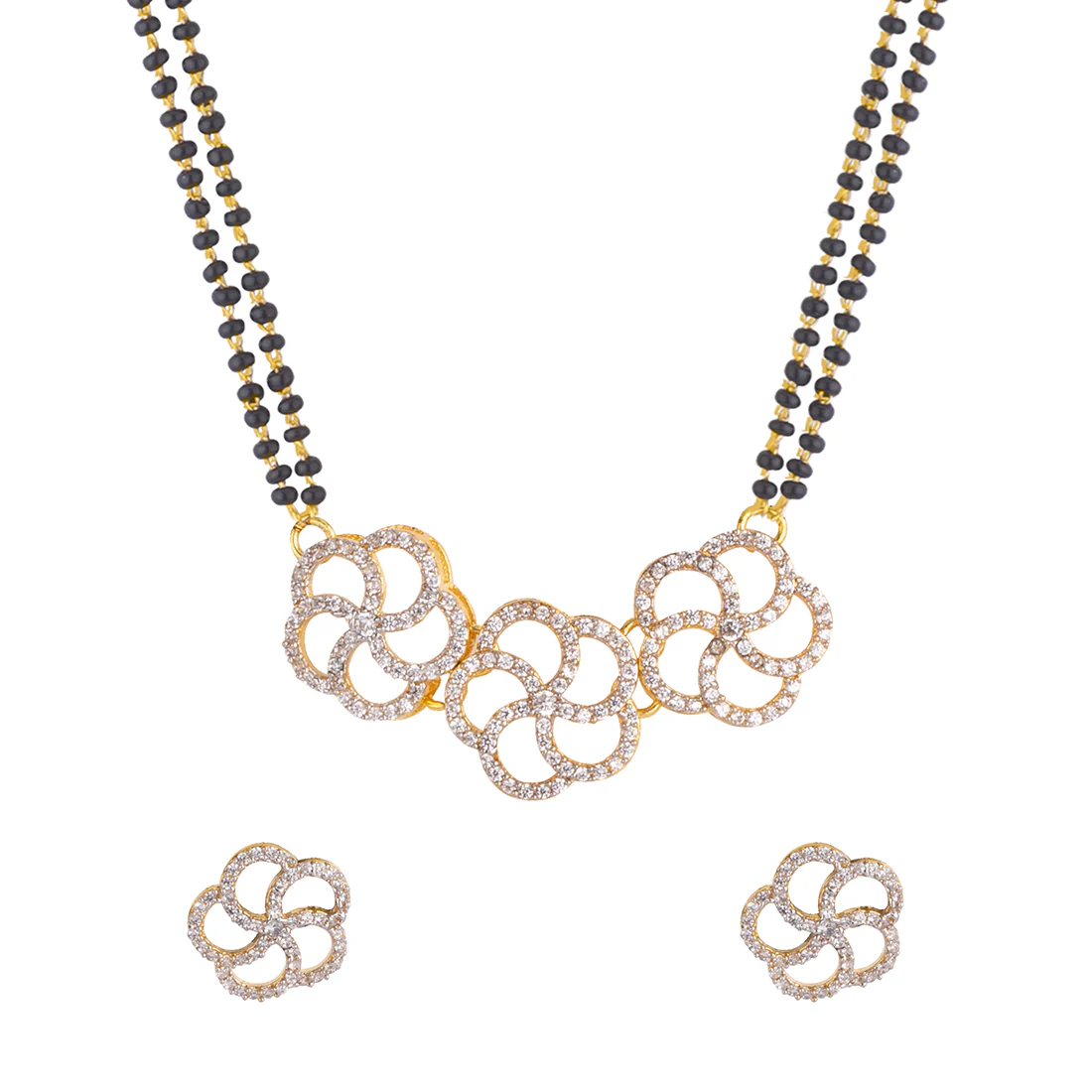 Golden Brass Mangalsutra with American Diamond CZ and Earrings - Image 3