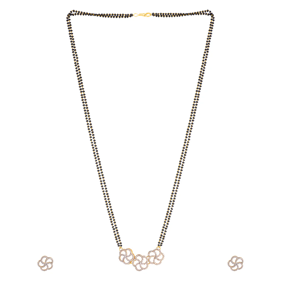 Golden Brass Mangalsutra with American Diamond CZ and Earrings - Image 4