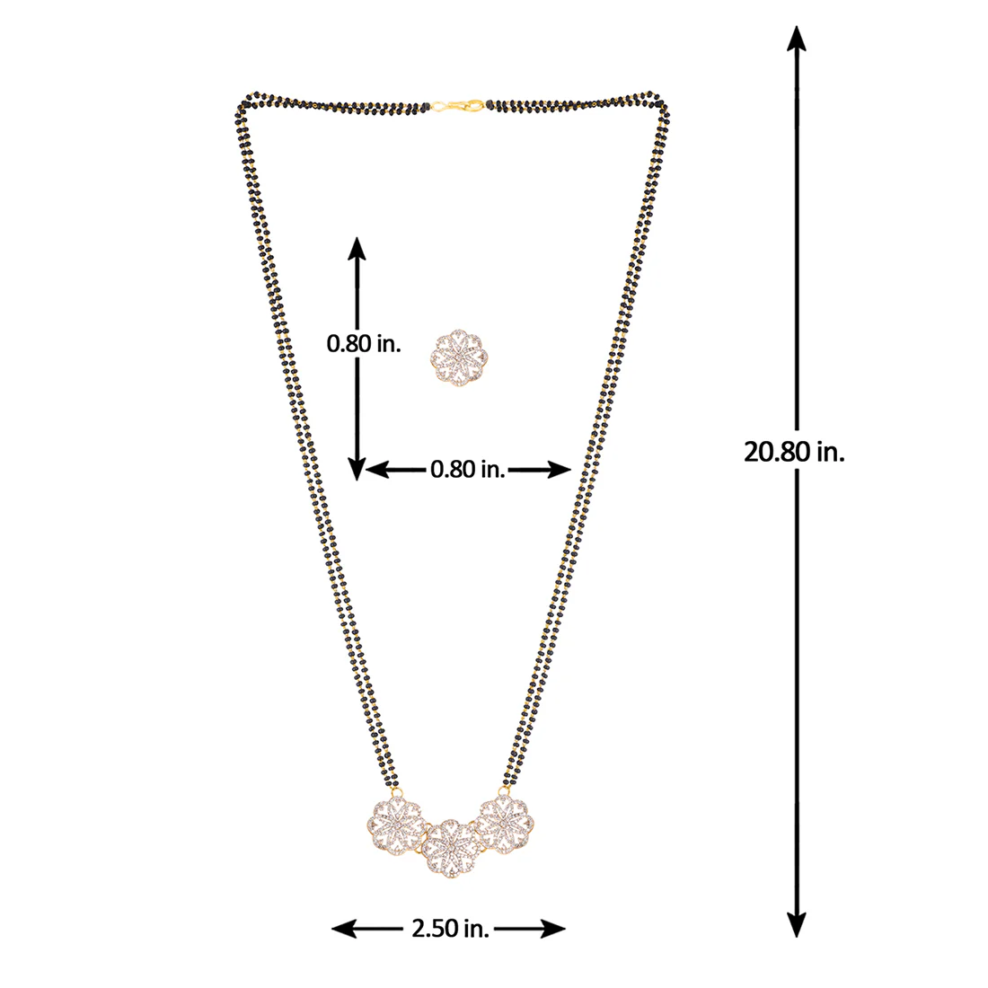American Diamond CZ Golden Round Brass Black Beaded Mangalsutra with Earrings - Image 7