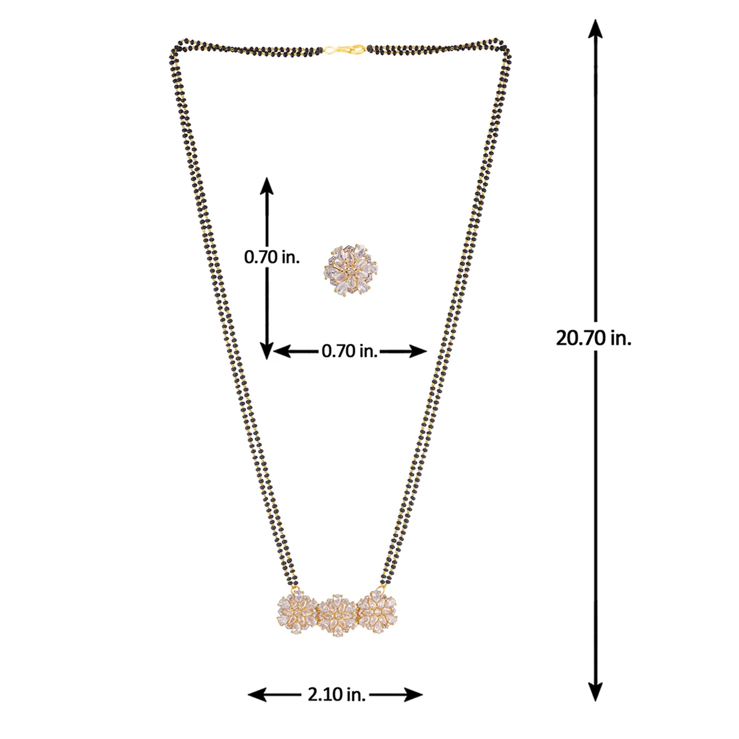 American Diamond CZ Golden Round Brass Black Beaded Mangalsutra with Earrings - Image 5