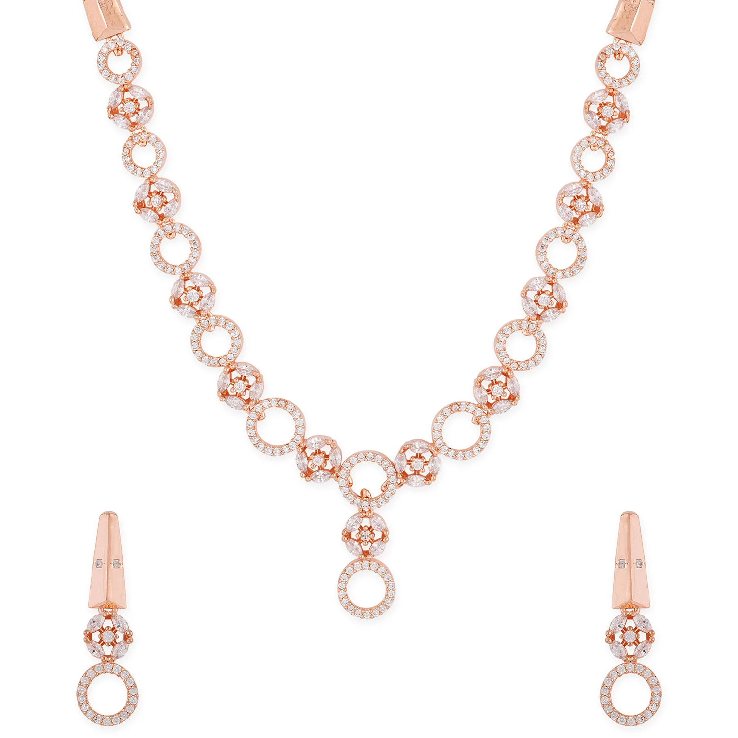 American Diamond CZ Rose Gold Brass Jewellery Set - Image 3