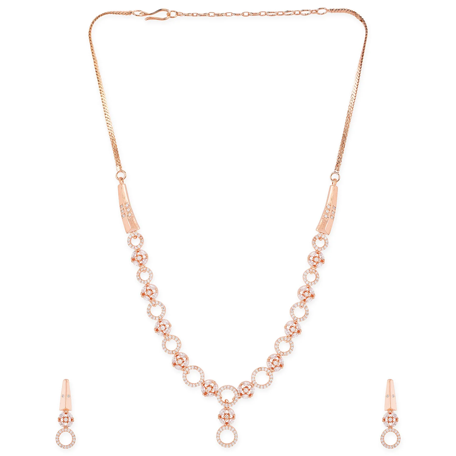 American Diamond CZ Rose Gold Brass Jewellery Set - Image 4