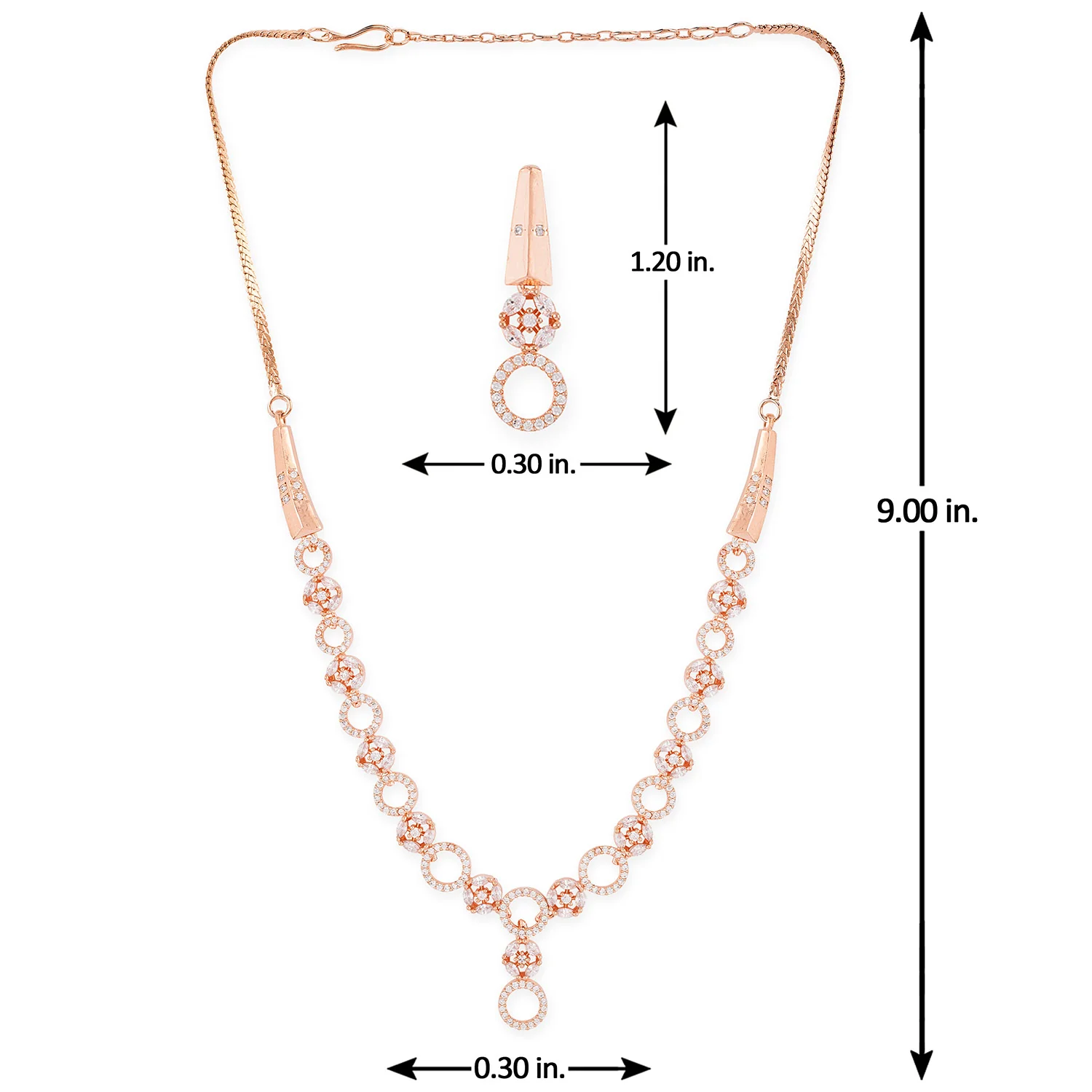 American Diamond CZ Rose Gold Brass Jewellery Set - Image 7