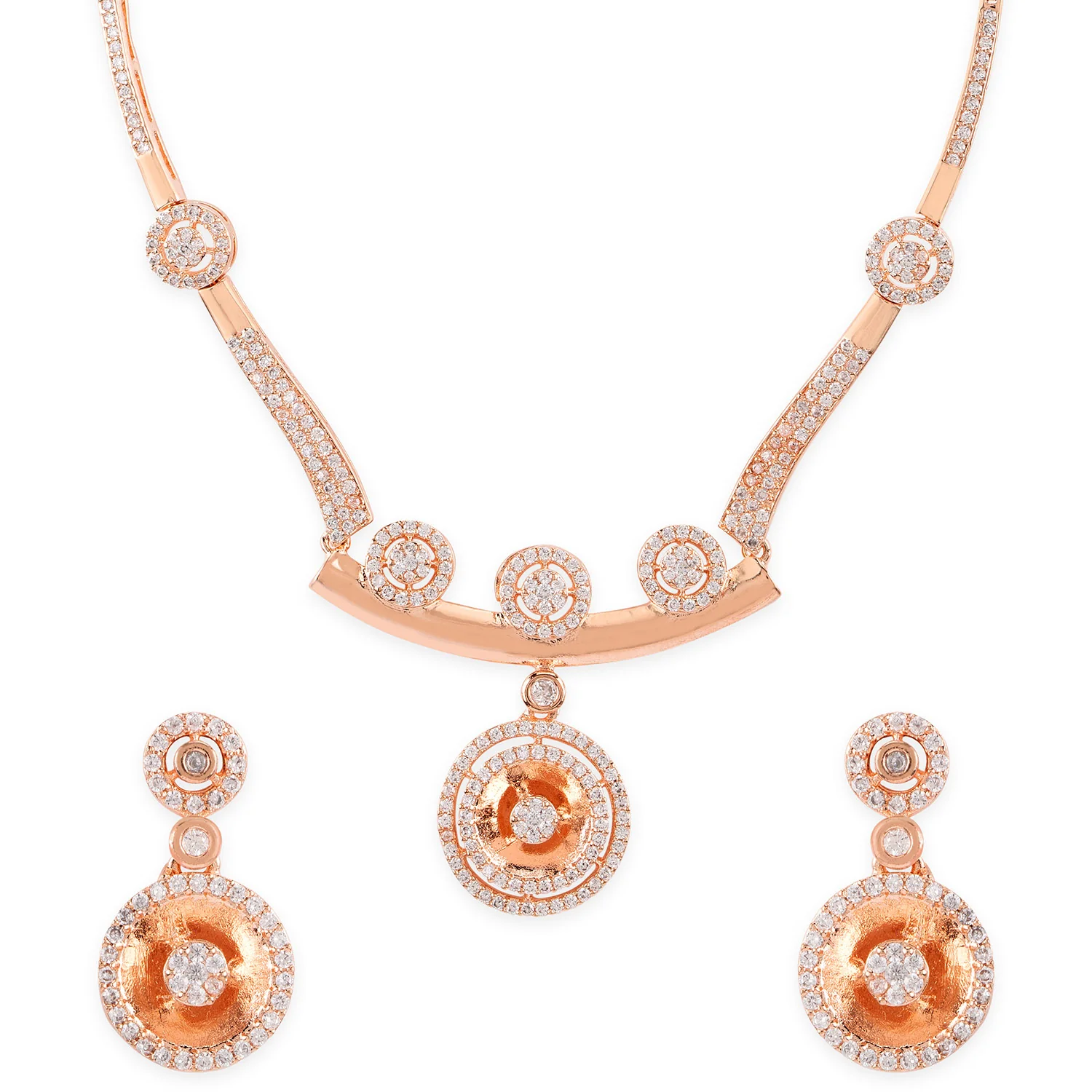 American Diamond CZ Rose Gold Brass Jewellery Set - Image 3