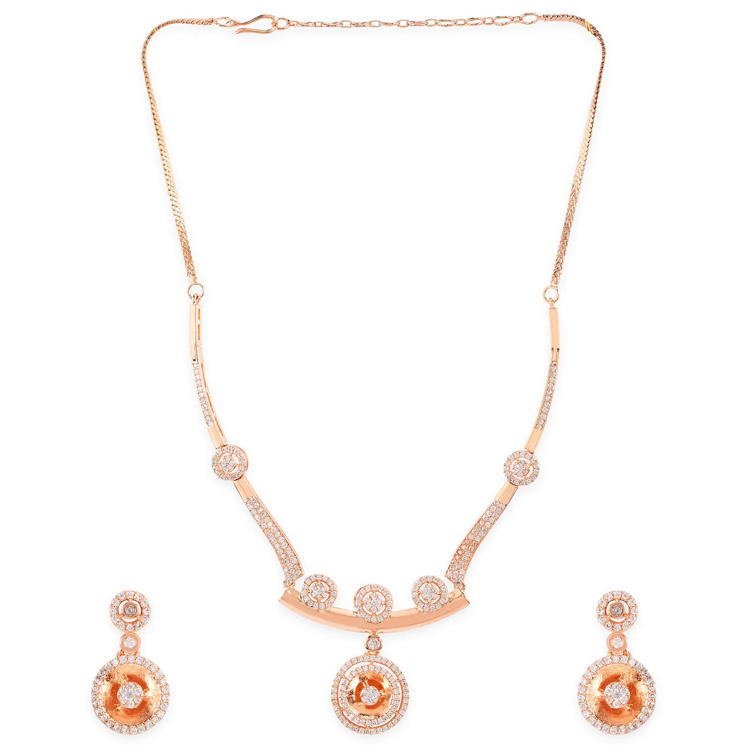 American Diamond CZ Rose Gold Brass Jewellery Set - Image 4