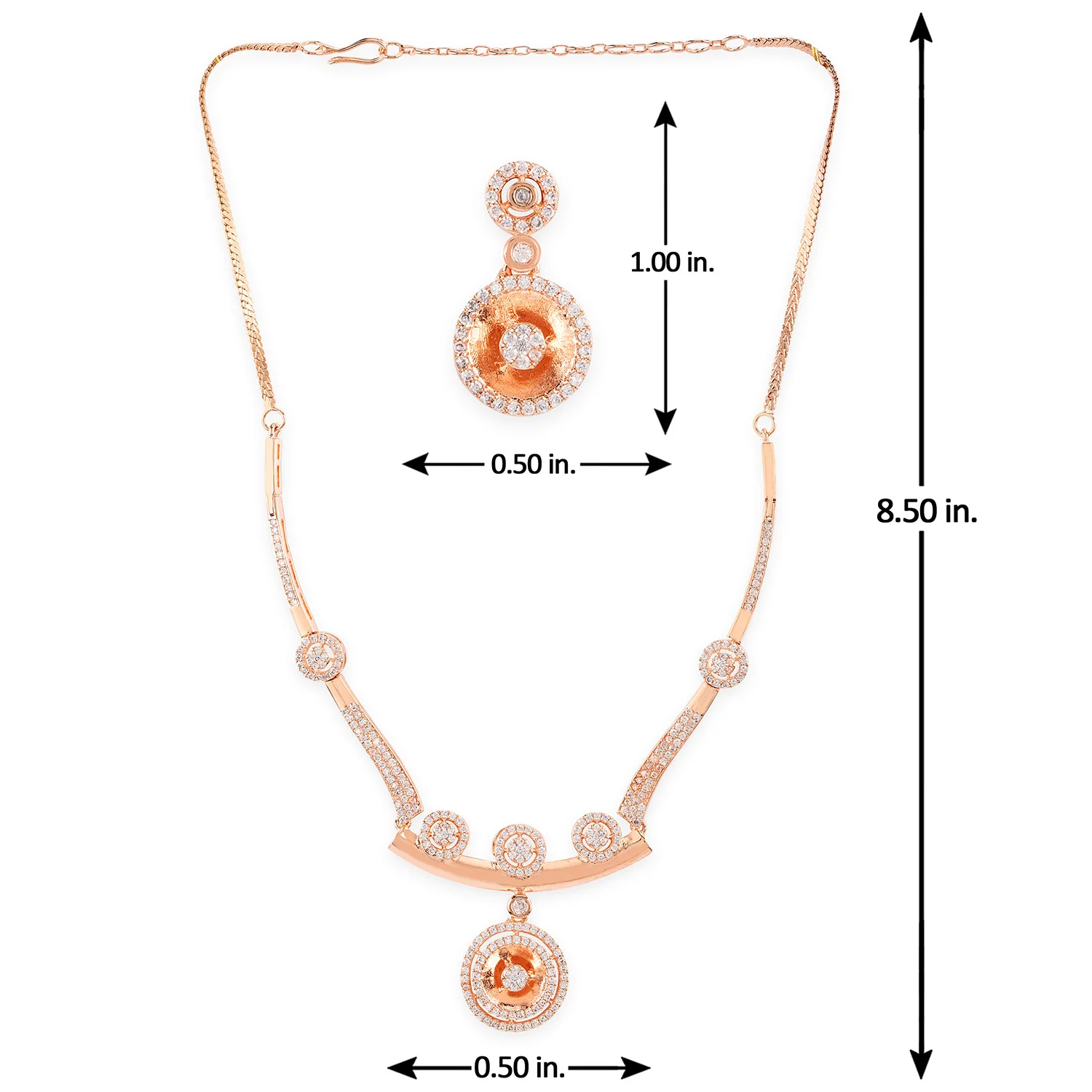 American Diamond CZ Rose Gold Brass Jewellery Set - Image 7