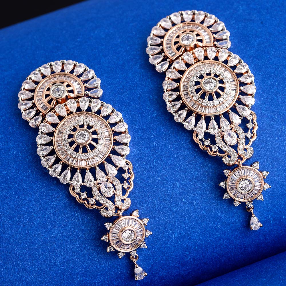 American Diamond CZ Rose Gold Plated Brass Earrings