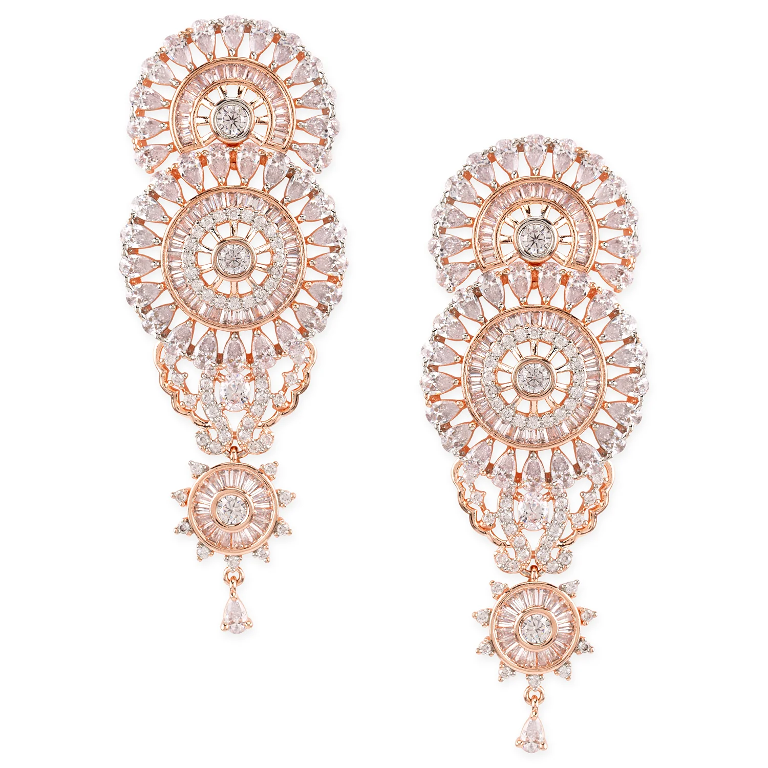 American Diamond CZ Rose Gold Plated Brass Earrings - Image 3