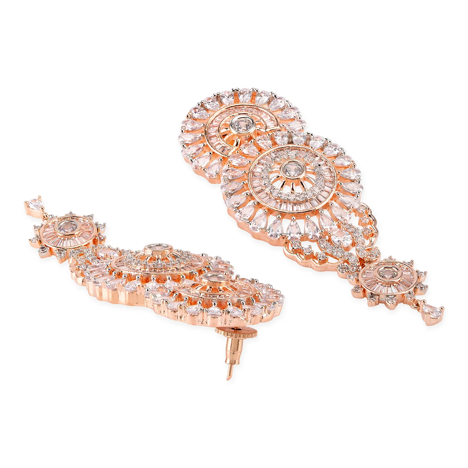 American Diamond CZ Rose Gold Plated Brass Earrings - Image 4