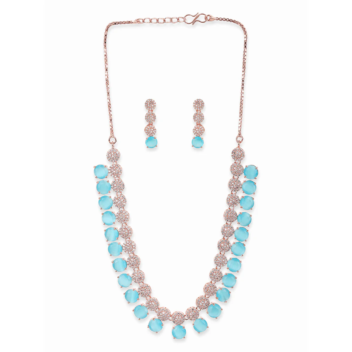 CZ Rose Gold Plated Necklace Set with Blue Stones - Image 3
