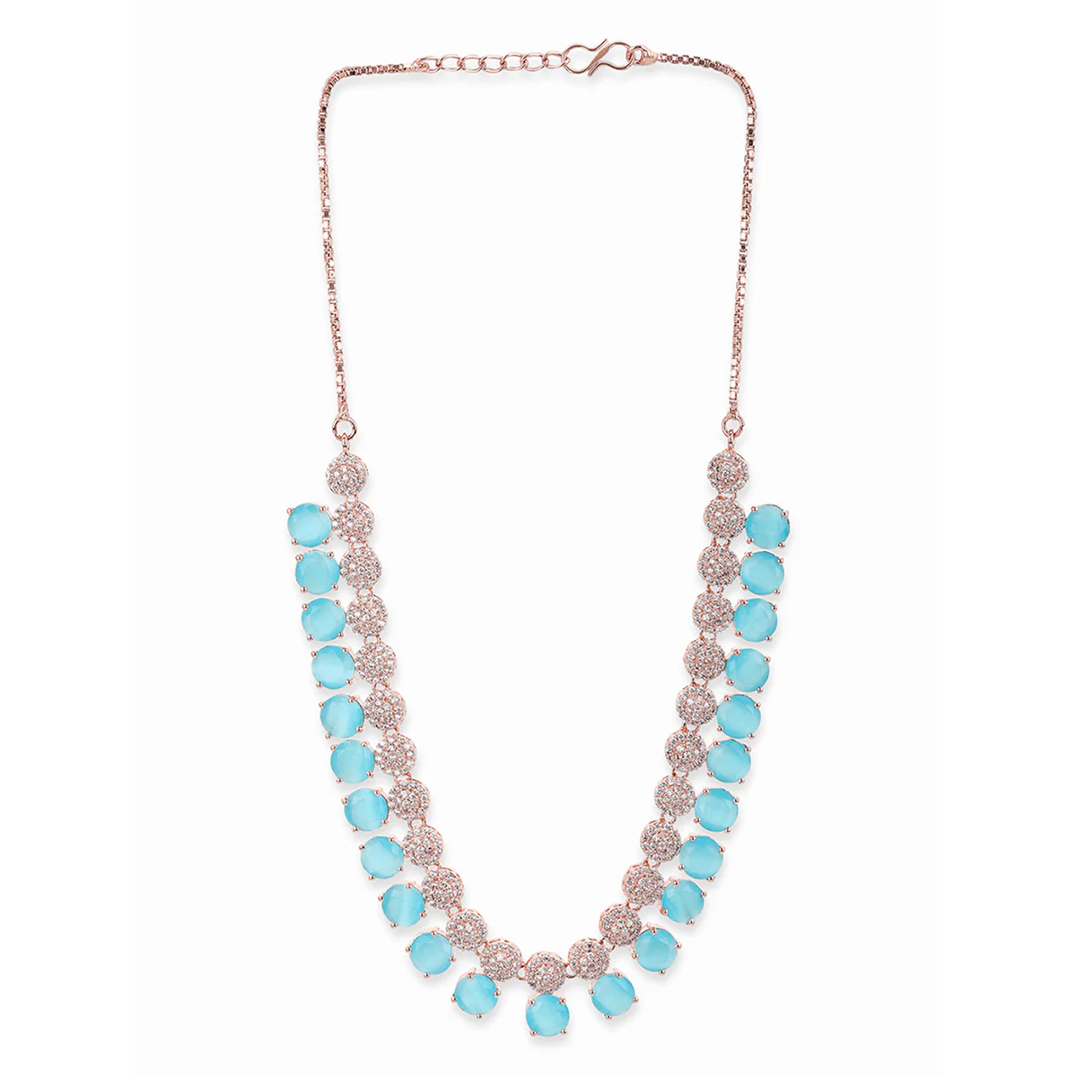 CZ Rose Gold Plated Necklace Set with Blue Stones - Image 4