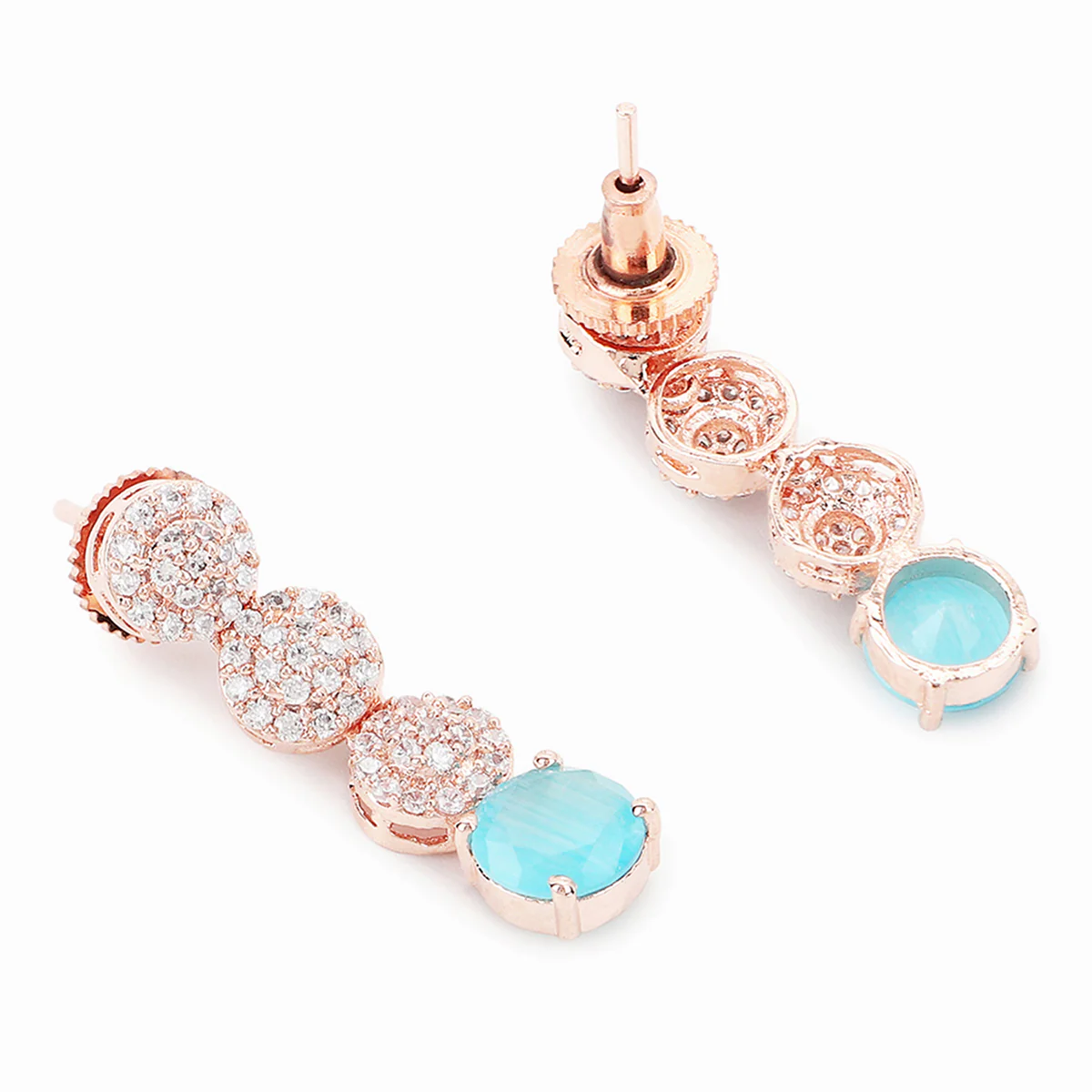 CZ Rose Gold Plated Necklace Set with Blue Stones - Image 5