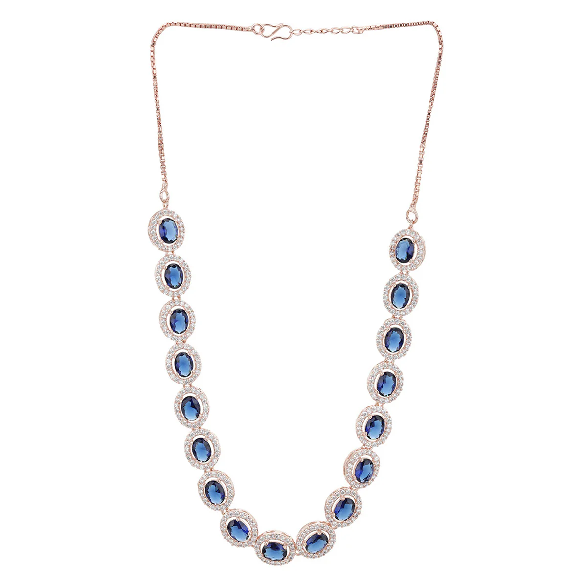 CZ Rose Gold Plated Necklace Set with Blue Stones - Image 4