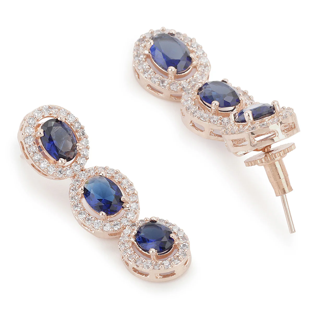 CZ Rose Gold Plated Necklace Set with Blue Stones - Image 5