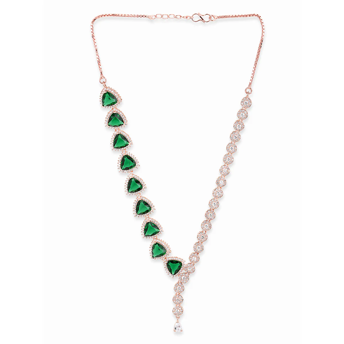 CZ Rose Gold Plated Necklace Set with Green Stones - Image 4