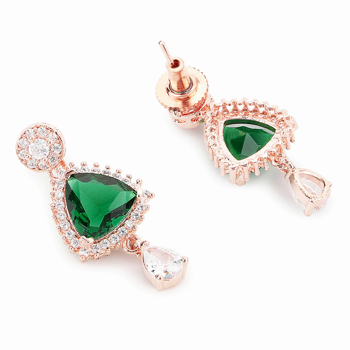 CZ Rose Gold Plated Necklace Set with Green Stones - Image 5