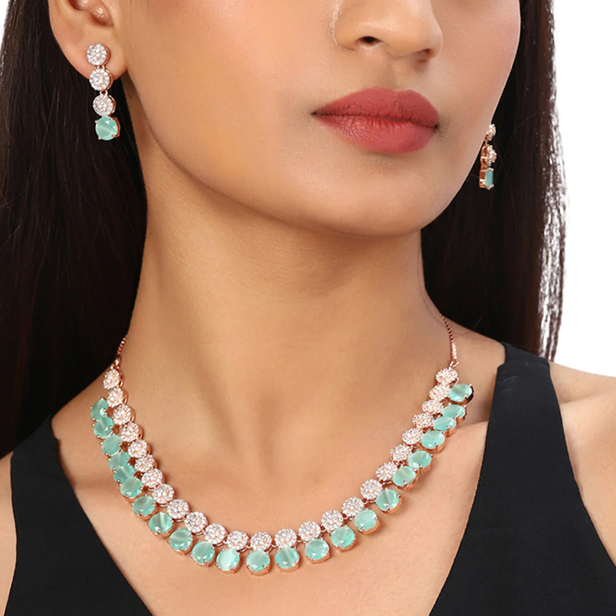 Sparkling Elegance Zircons Rose Gold Plated Jewellery Set