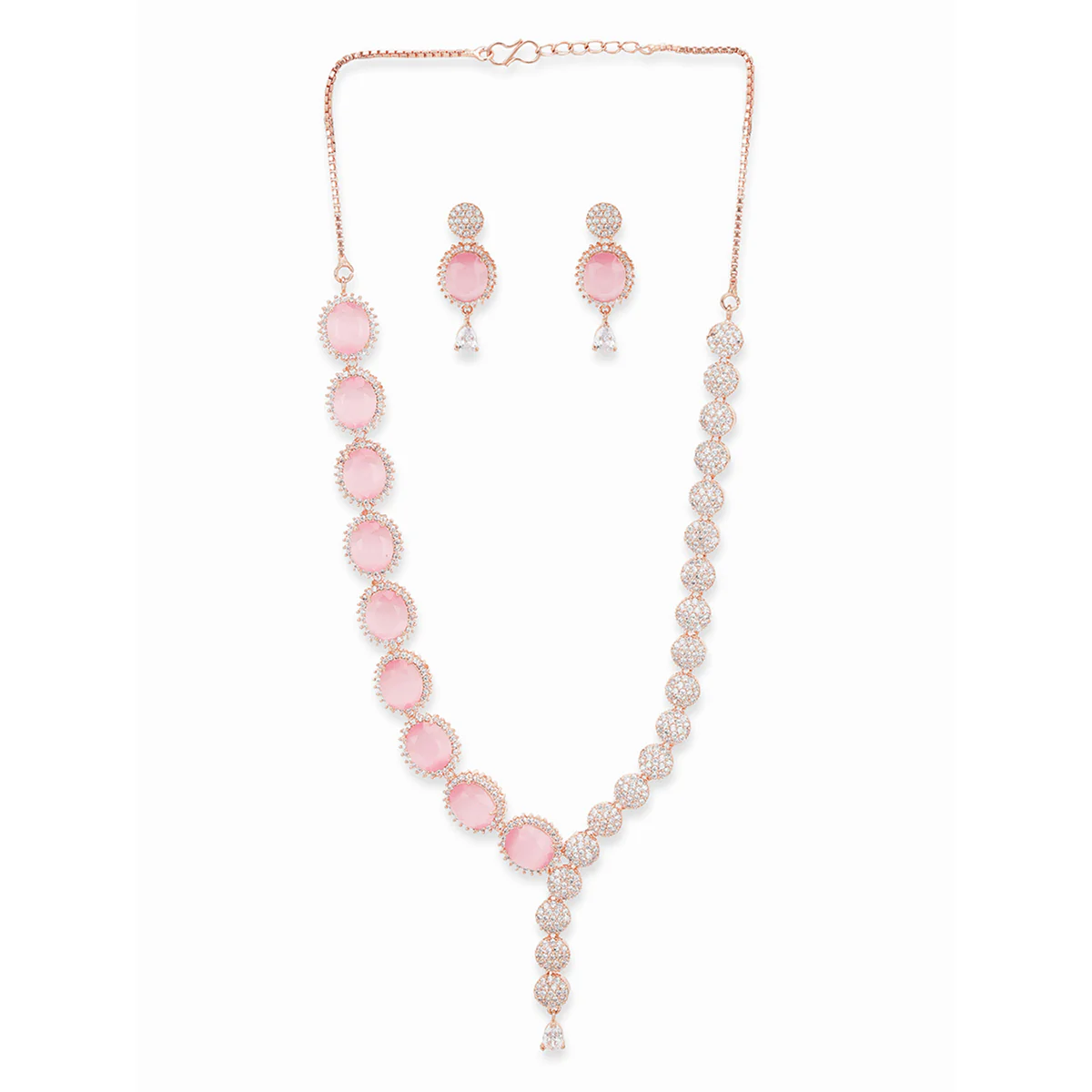 Sparkling Elegance Pink Zircons Overlap Pattern Jewellery Set - Image 3