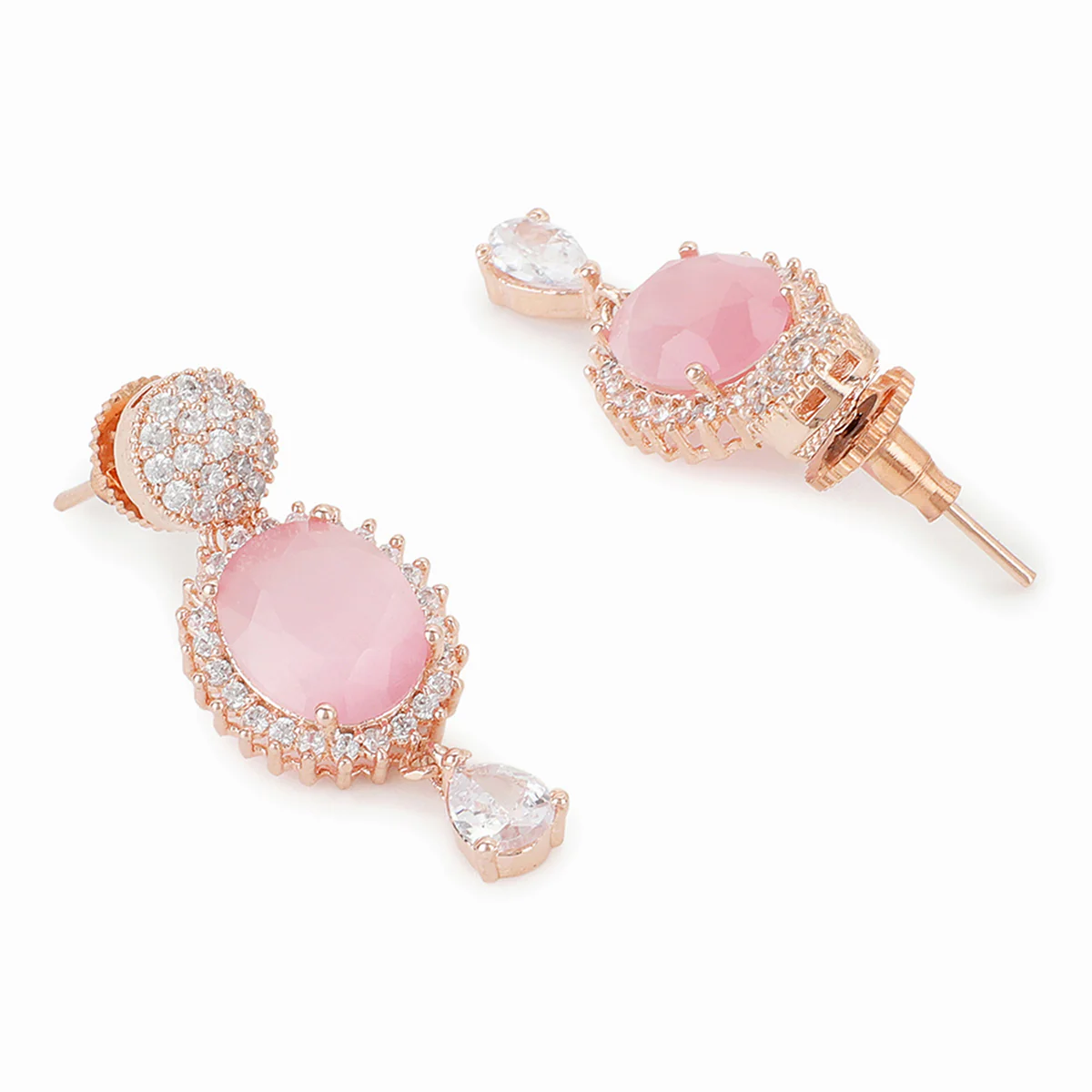 Sparkling Elegance Pink Zircons Overlap Pattern Jewellery Set - Image 5