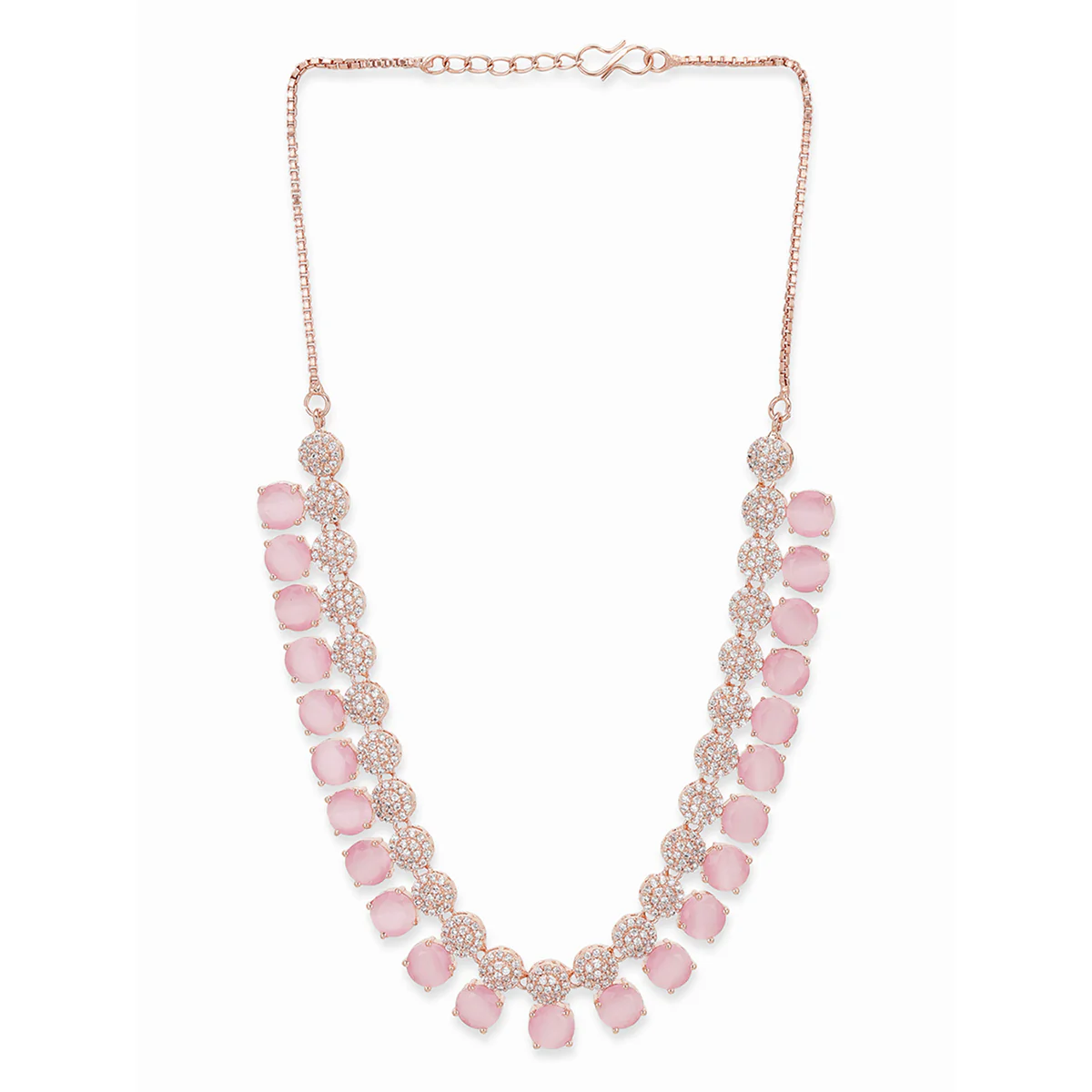 CZ Rose Gold Plated Necklace Set with Pink Stones - Image 4