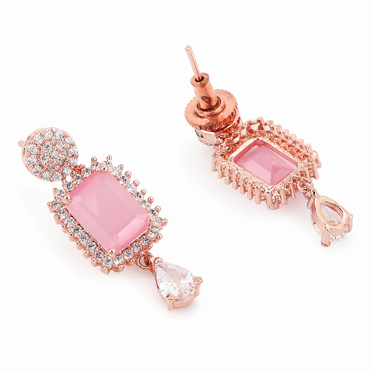 CZ Rose Gold Plated Necklace Set with Pink Stones - Image 5
