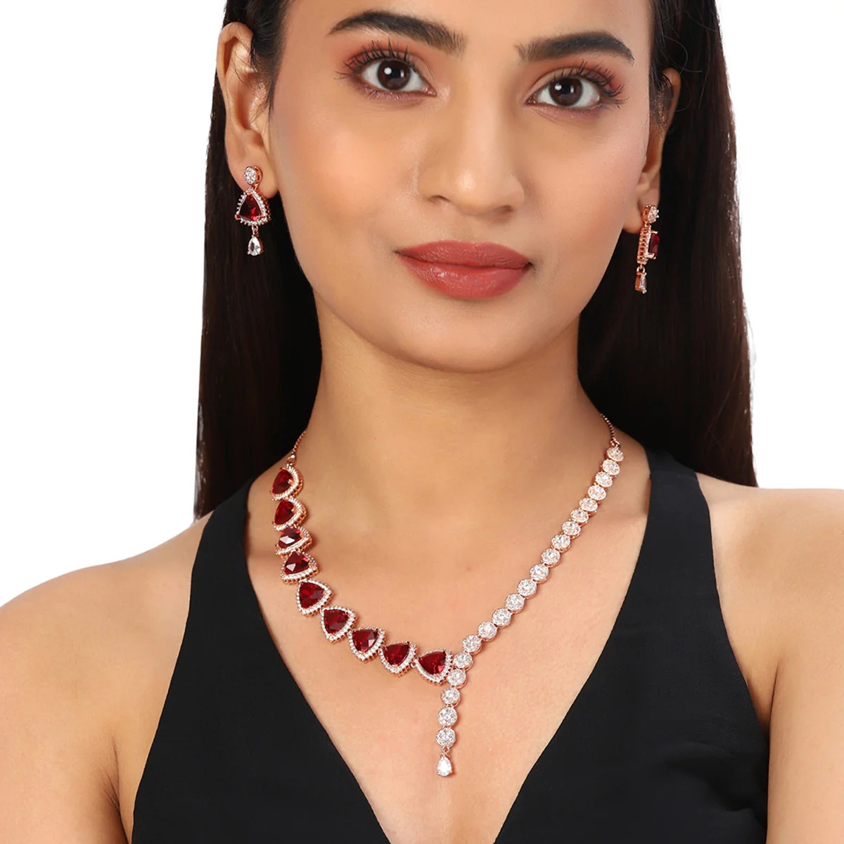 Sparkling Elegance Overlapping Pattern Zircons Jewellery Set - Image 2