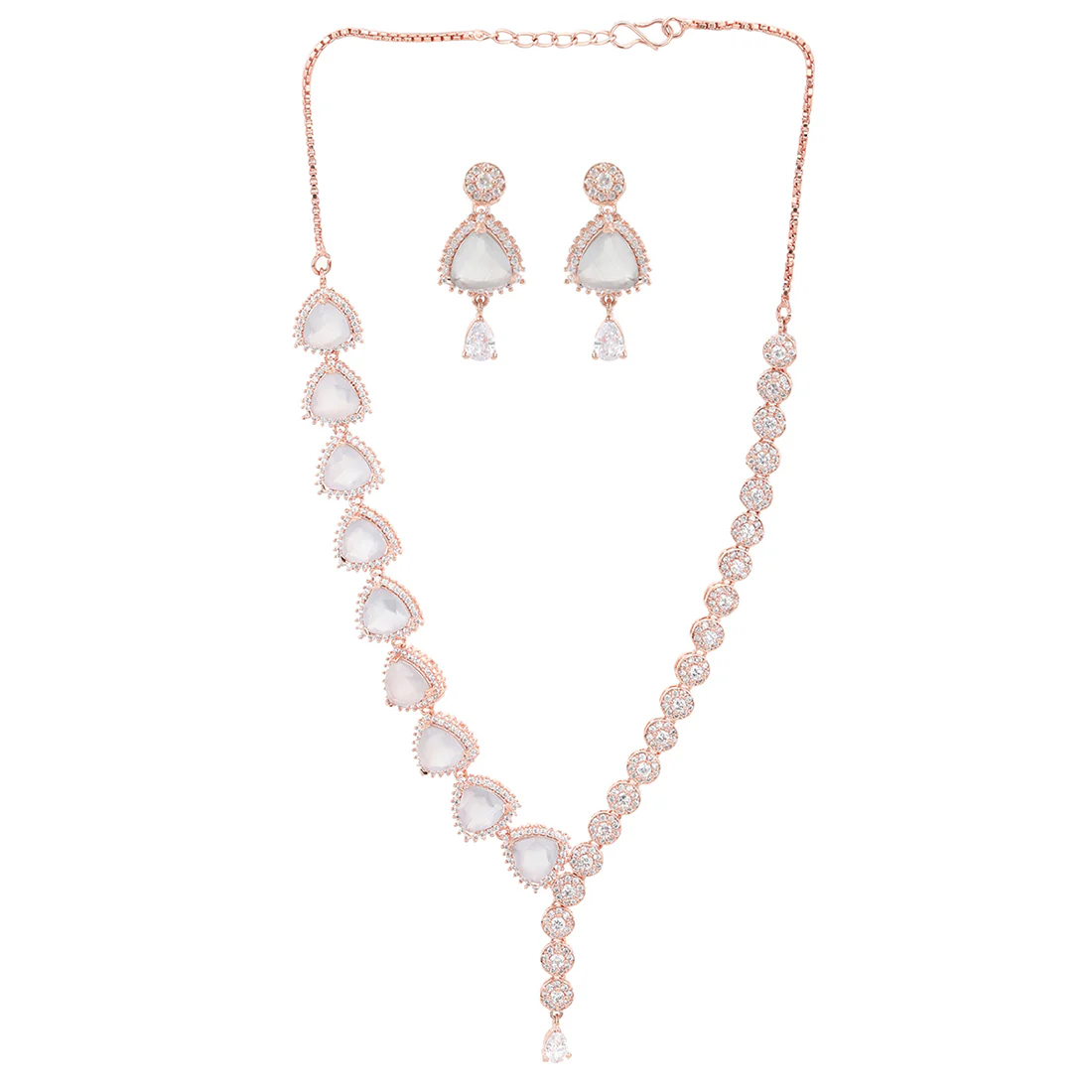 CZ Rose Gold Plated Necklace Set with White Stones - Image 3