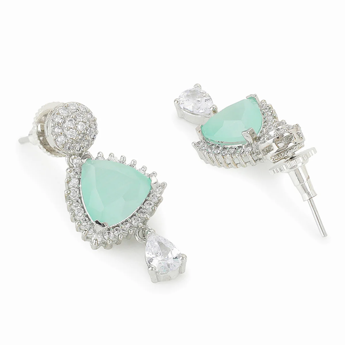 CZ Seafoam Sliver Pearl Necklace Set - Image 5