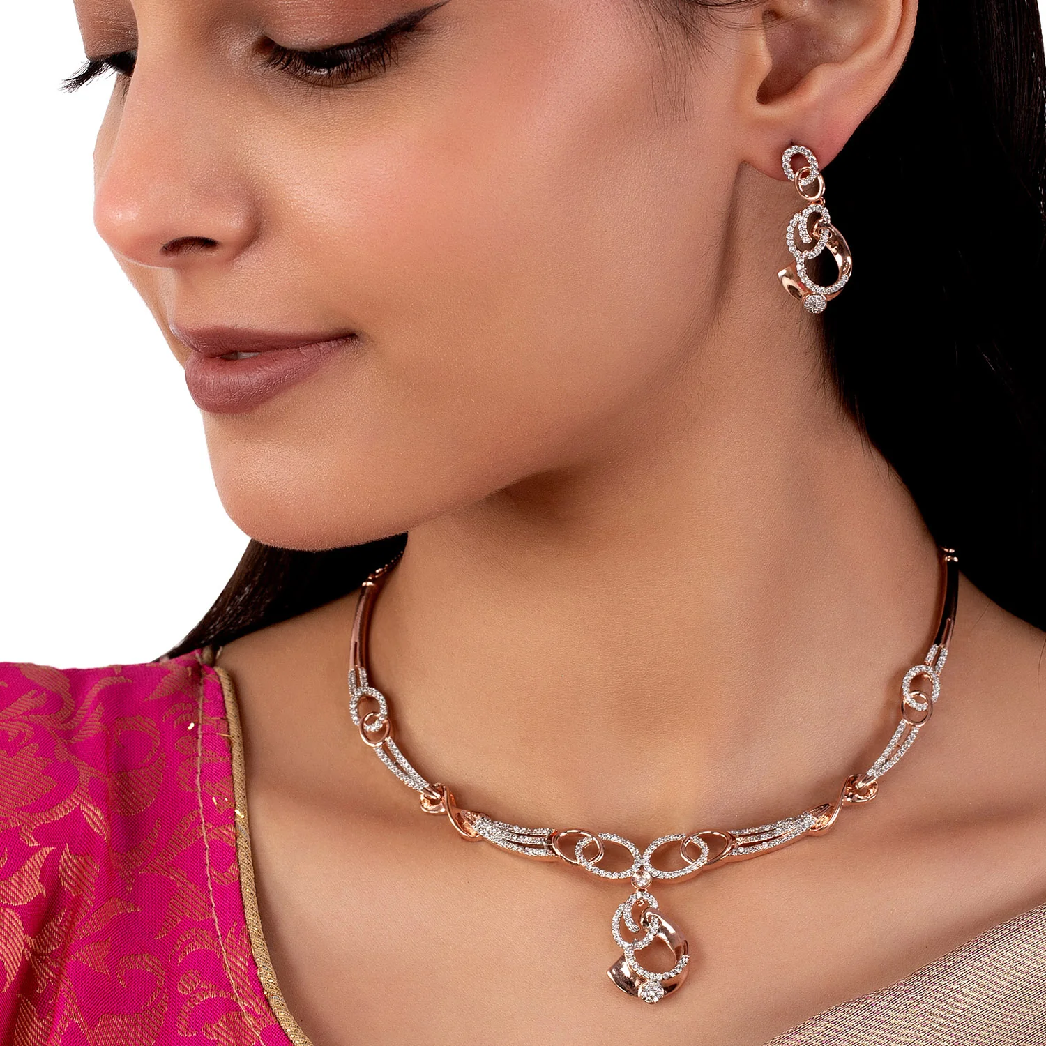 American Diamond CZ Silver Brass Jewellery Set - Image 2