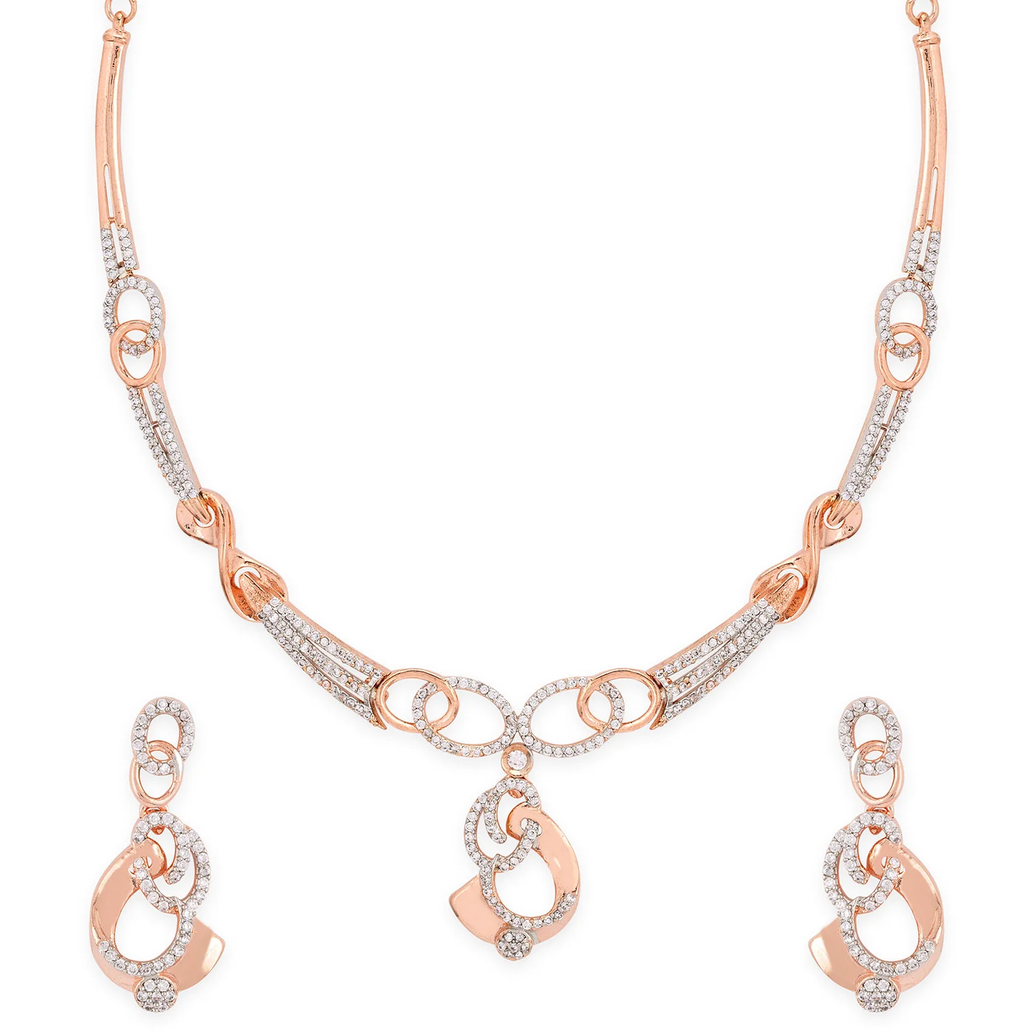 American Diamond CZ Silver Brass Jewellery Set - Image 3