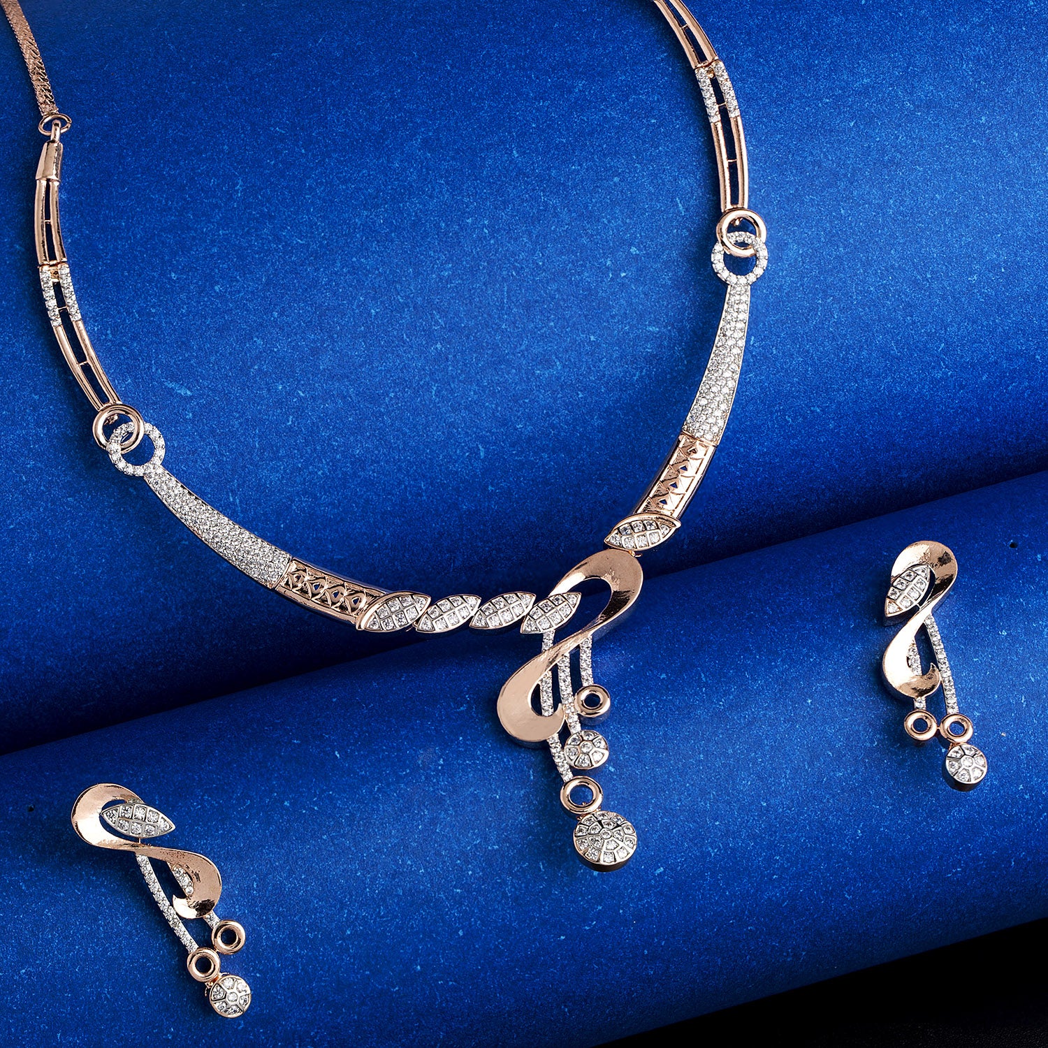 American Diamond CZ Silver Brass Jewellery Set