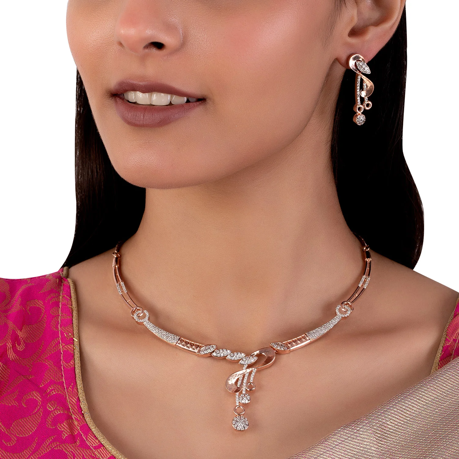 American Diamond CZ Silver Brass Jewellery Set - Image 2