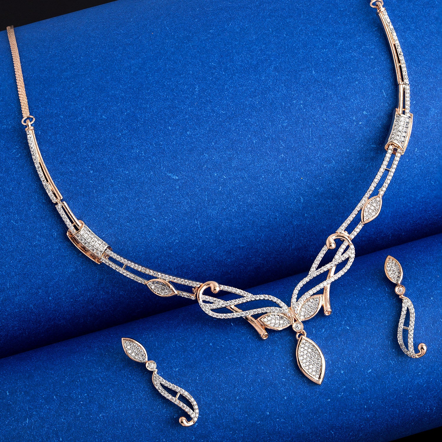 American Diamond CZ Silver Brass Jewellery Set