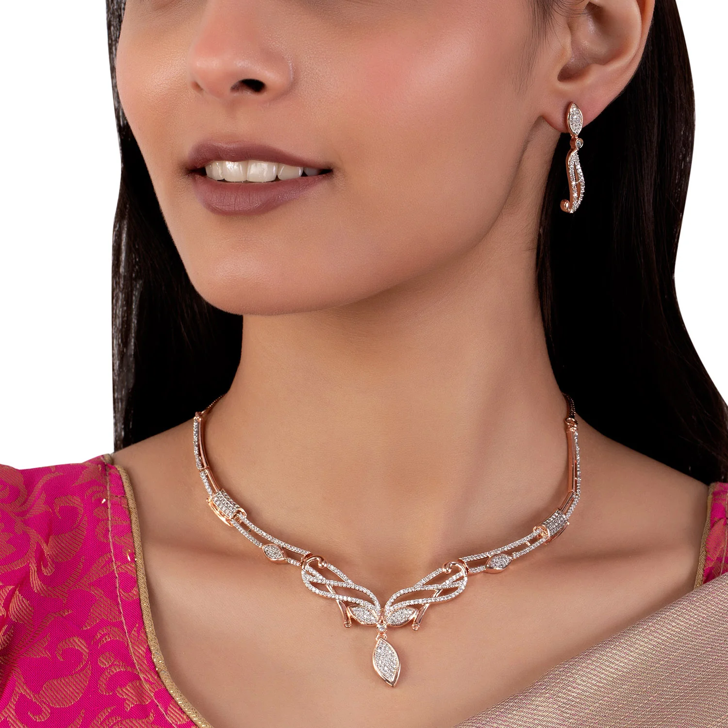 American Diamond CZ Silver Brass Jewellery Set - Image 2