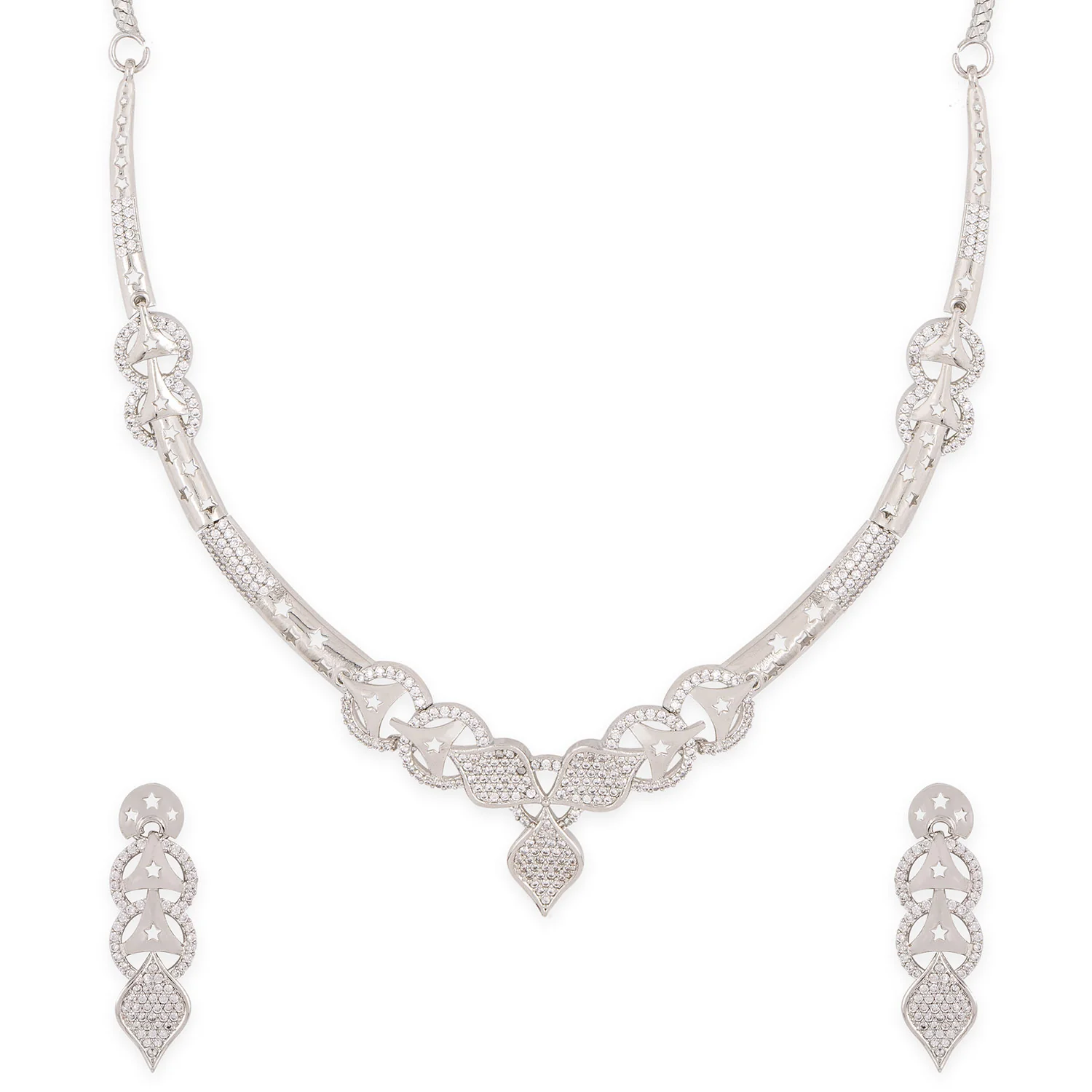 American Diamond CZ Silver Brass Jewellery Set - Image 3