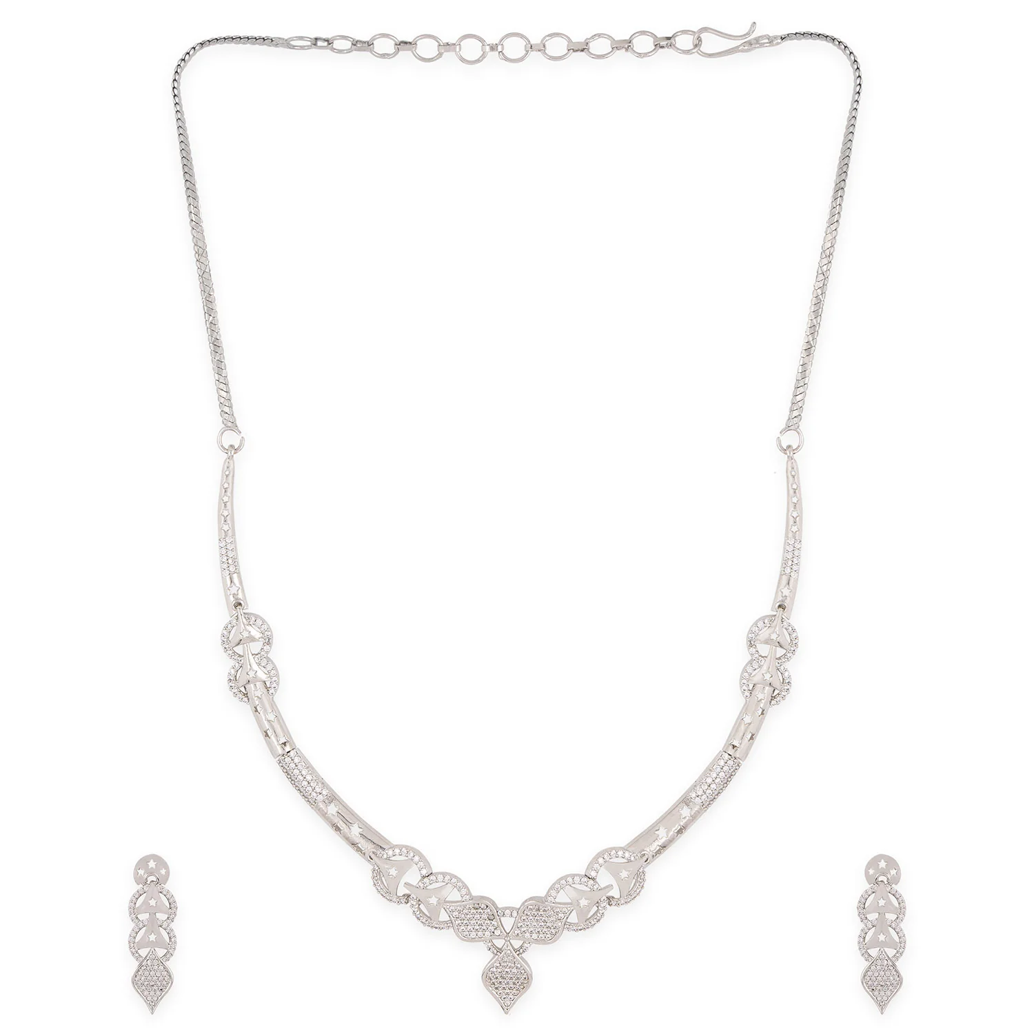 American Diamond CZ Silver Brass Jewellery Set - Image 4