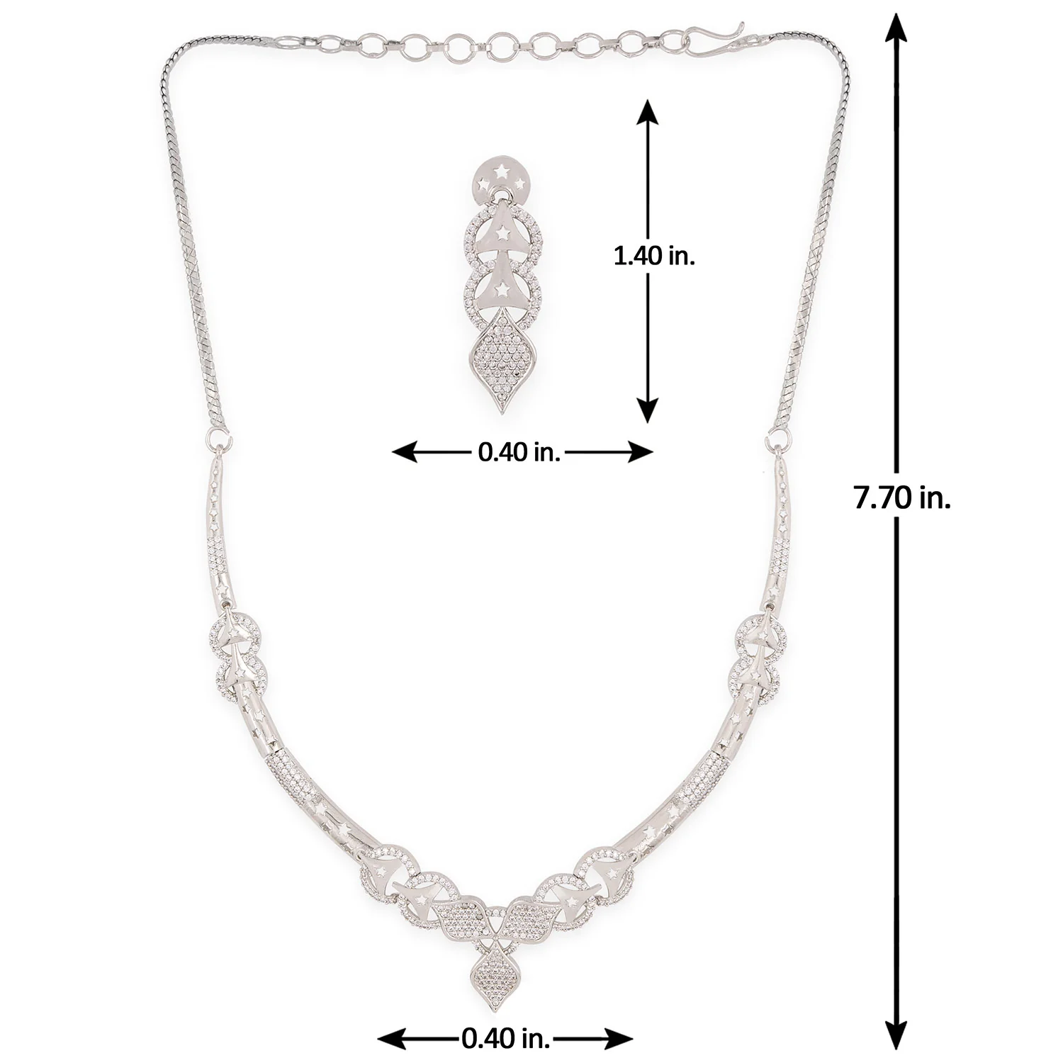 American Diamond CZ Silver Brass Jewellery Set - Image 7