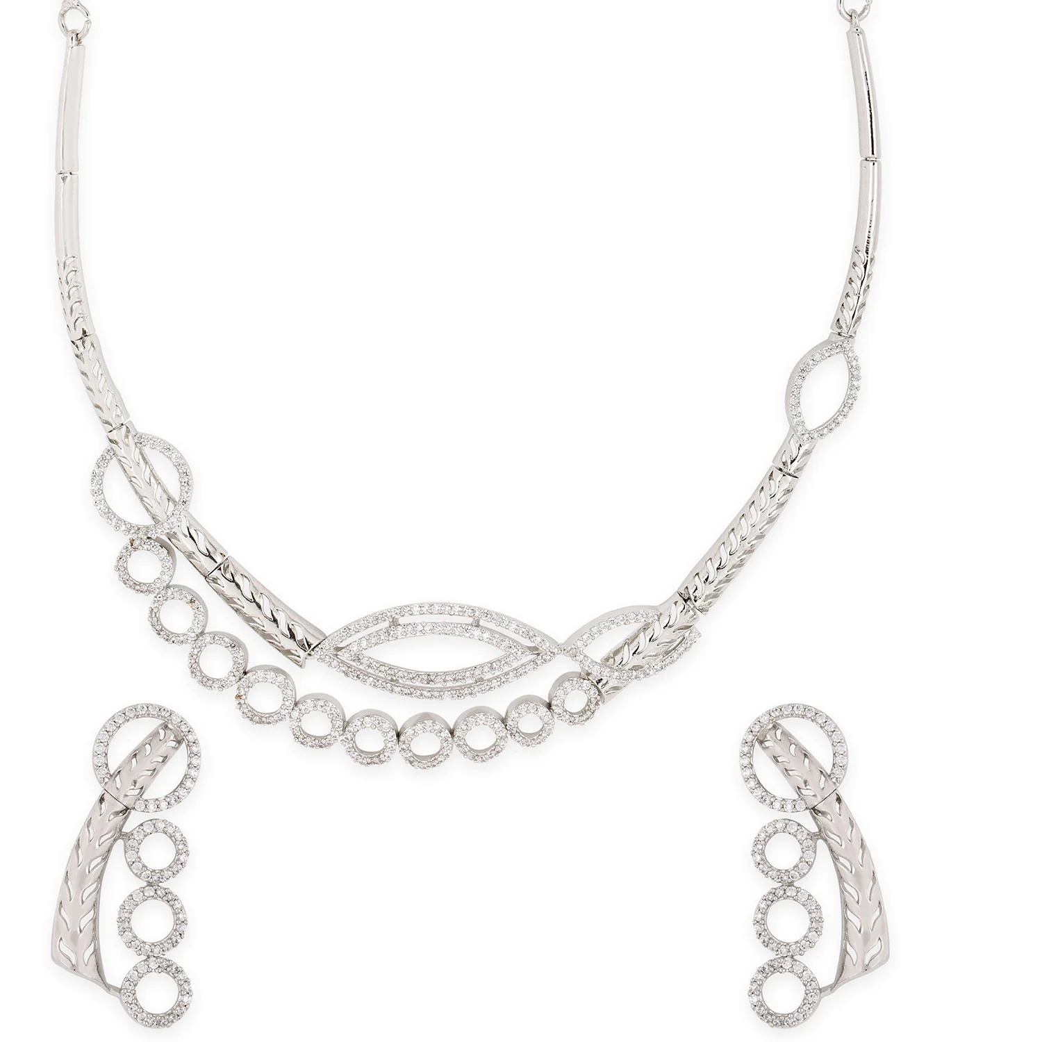 American Diamond CZ Silver Brass Jewellery Set - Image 3