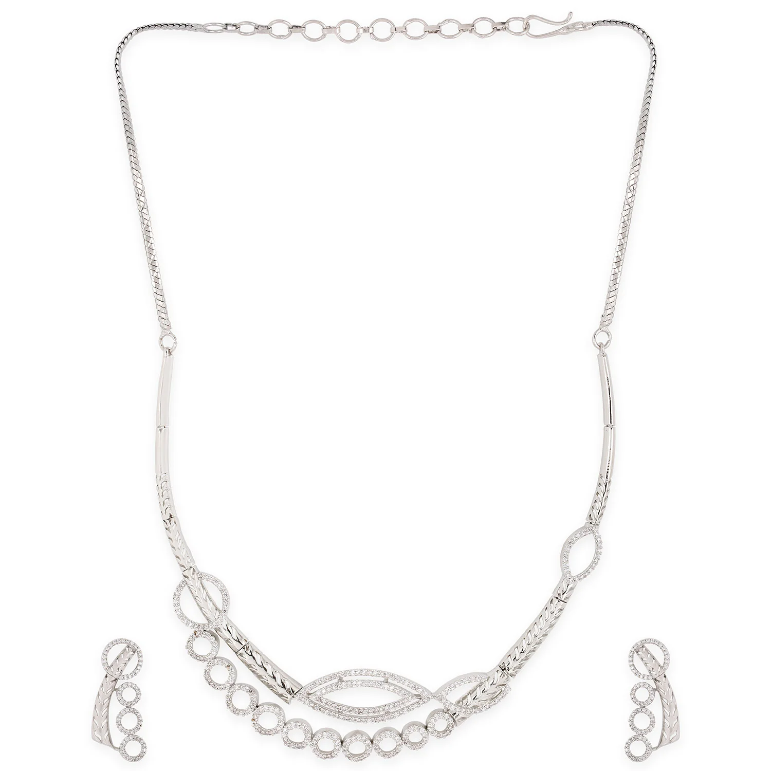 American Diamond CZ Silver Brass Jewellery Set - Image 4