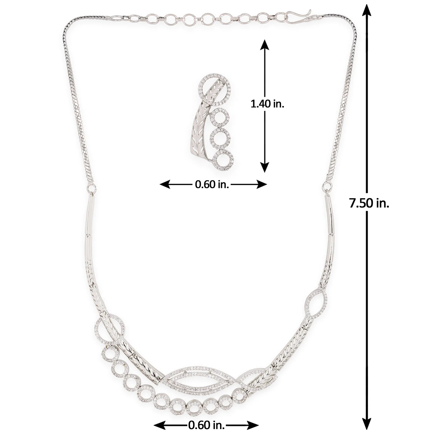 American Diamond CZ Silver Brass Jewellery Set - Image 7