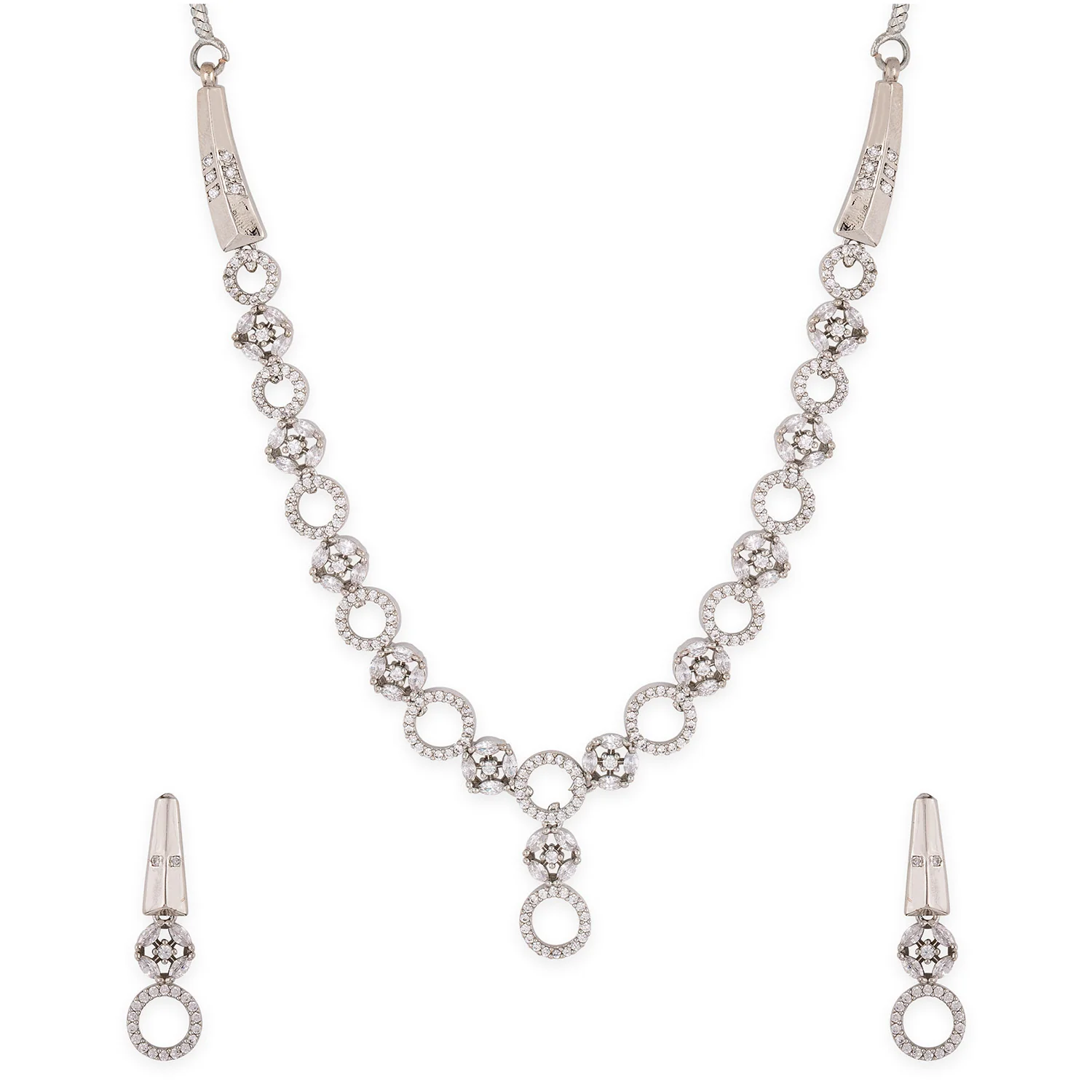 American Diamond CZ Silver Brass Jewellery Set - Image 3