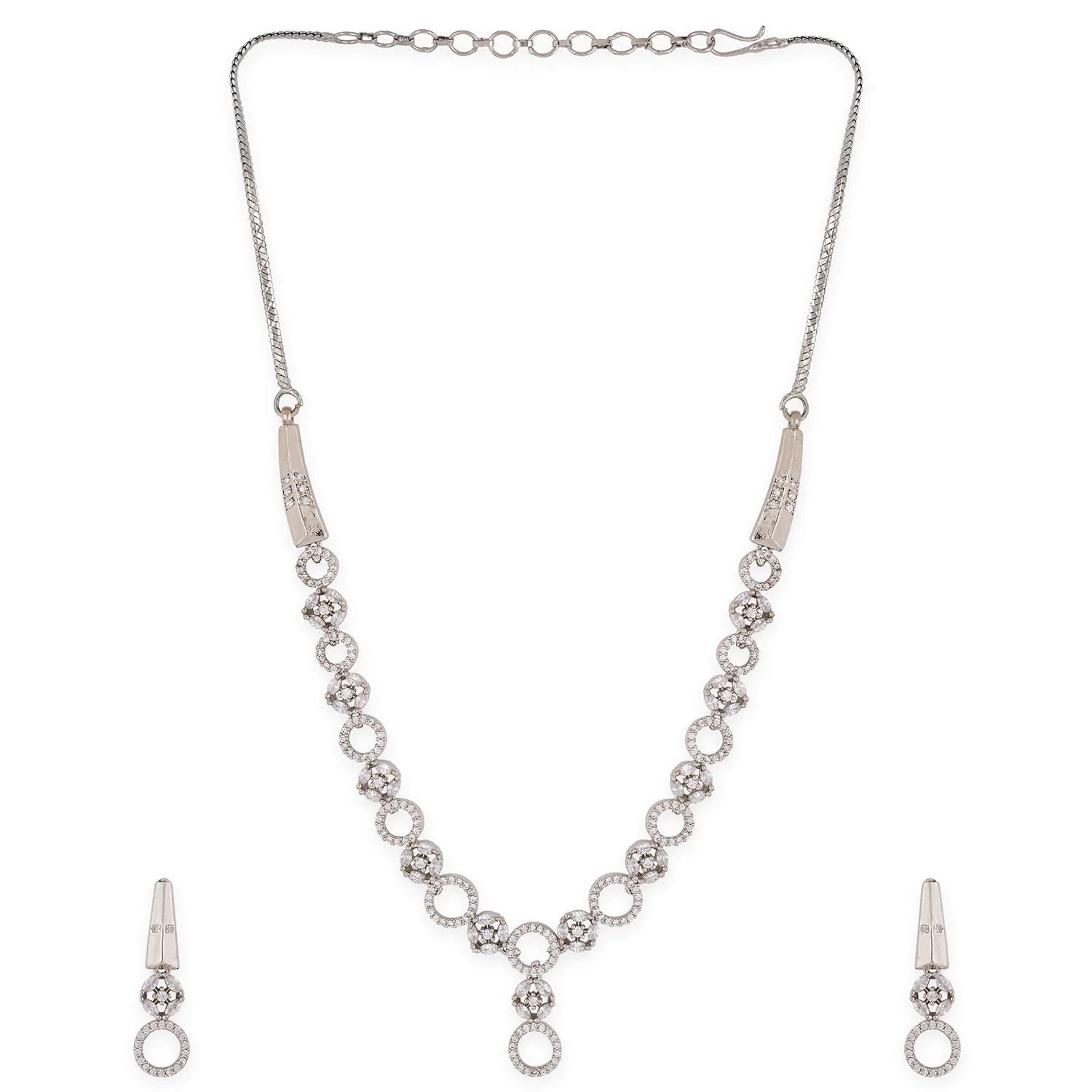 American Diamond CZ Silver Brass Jewellery Set - Image 4