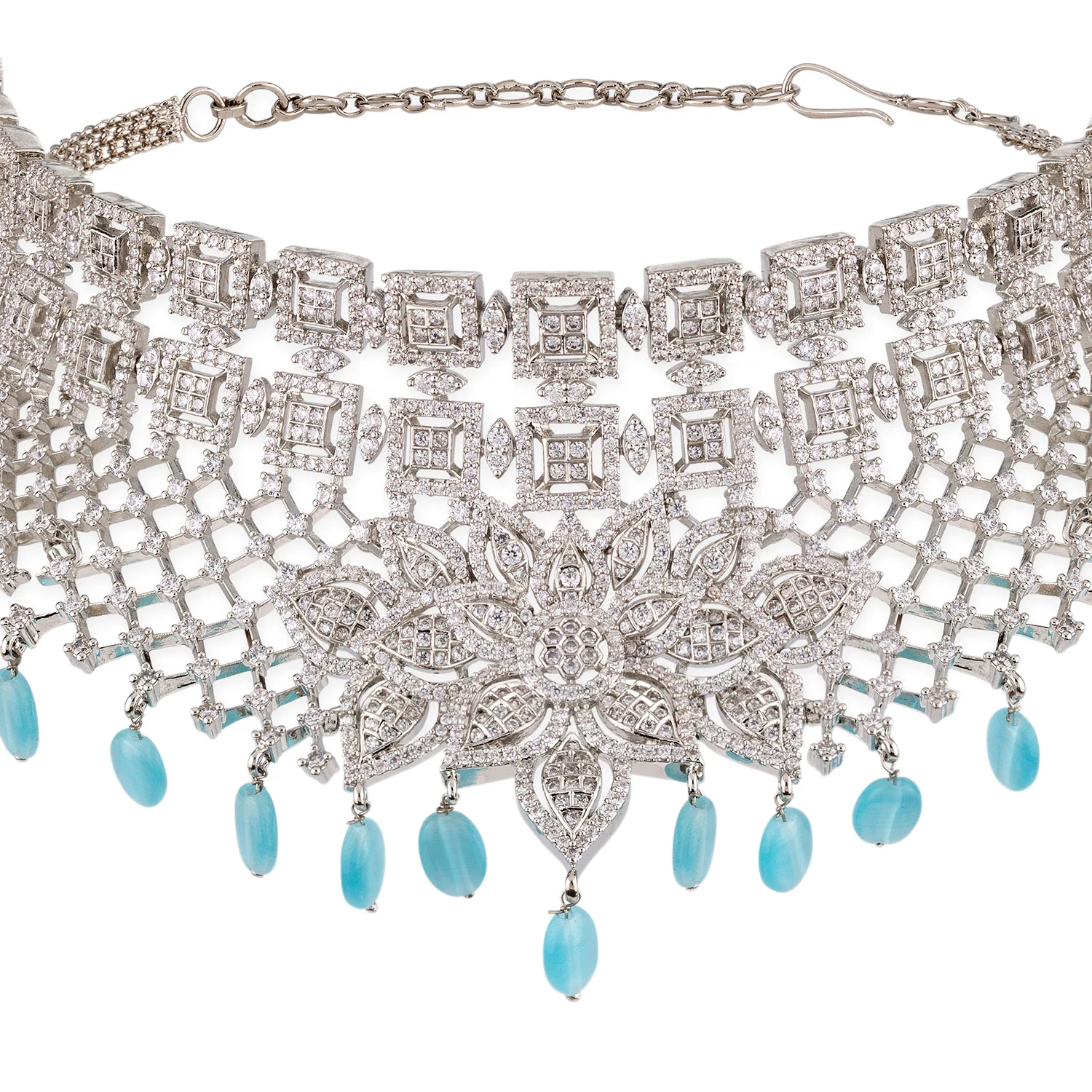 American Diamond CZ Silver Brass Necklace Set - Image 4