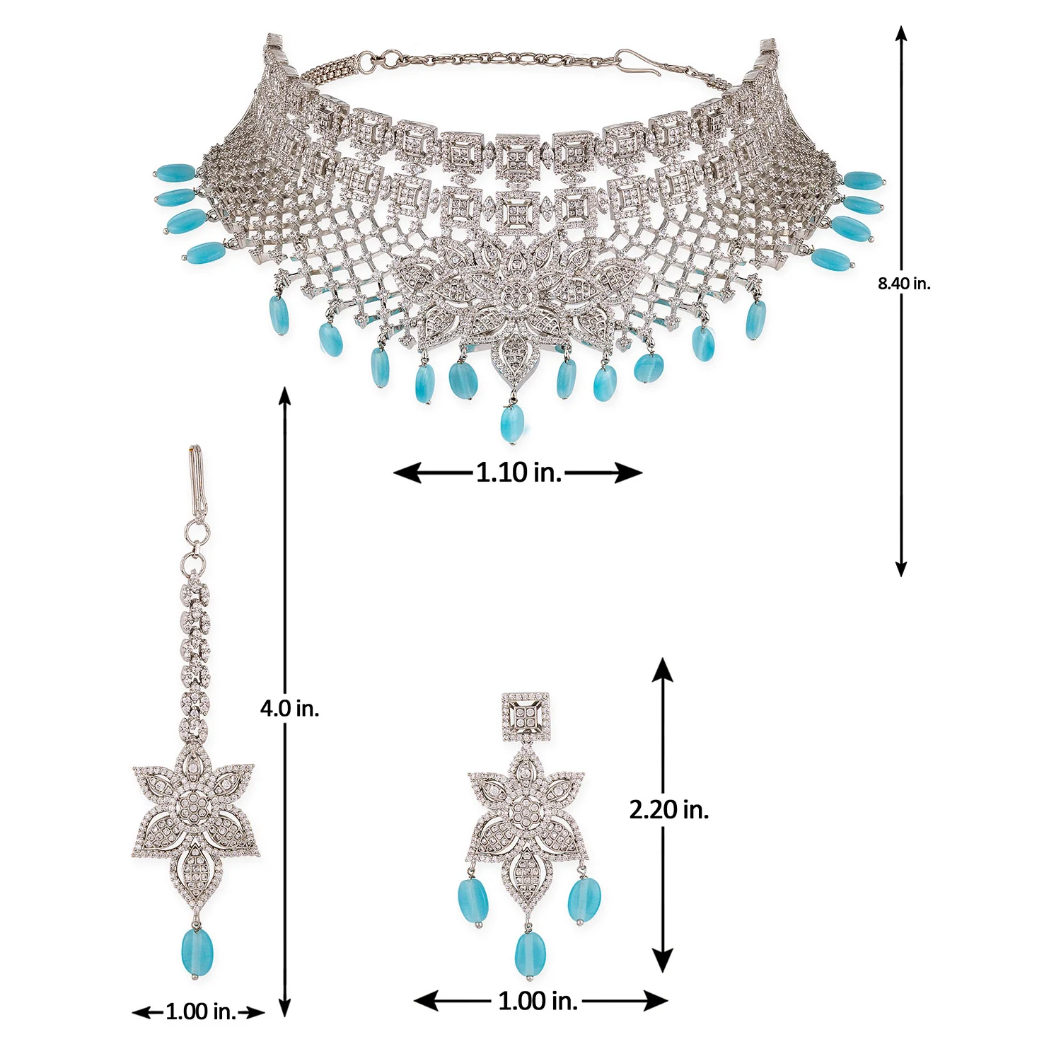 American Diamond CZ Silver Brass Necklace Set - Image 8
