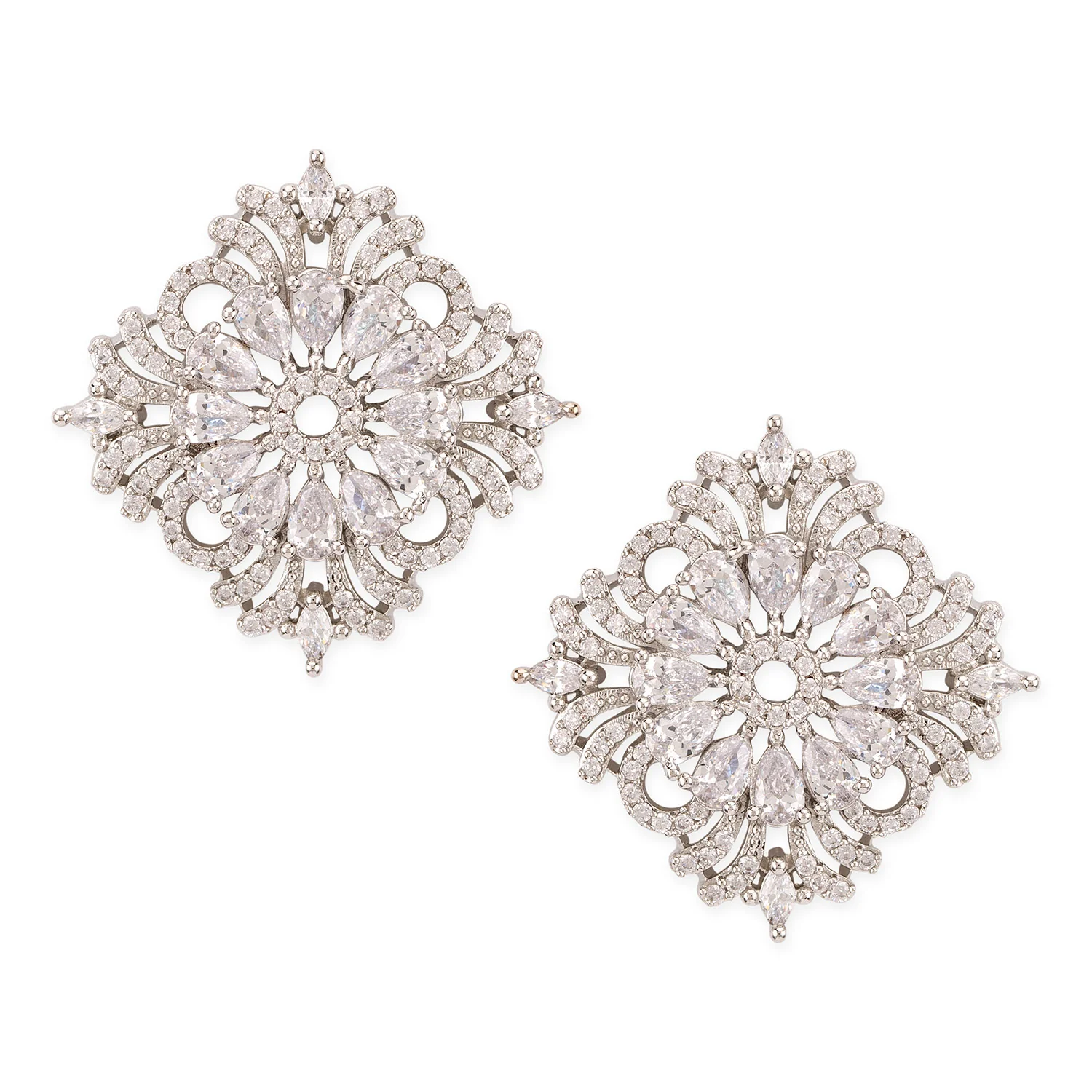 American Diamond CZ Silver Plated Brass Stud Earrings - Image 3
