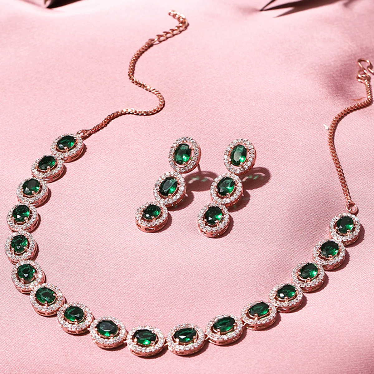 CZ Silver Plated Pearl Brass Necklace Set