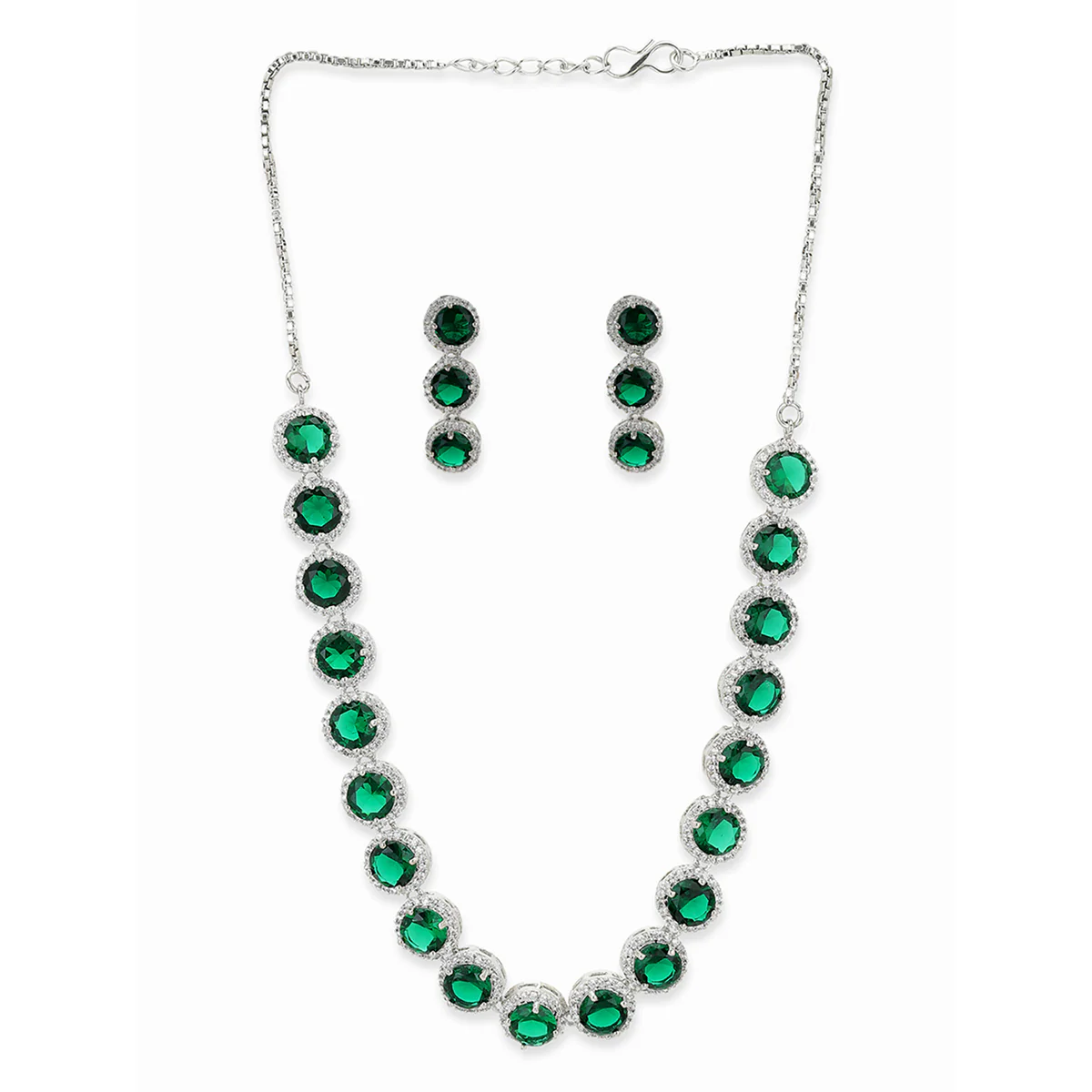 Sparkling Elegance Emerald Hued CZ Jewellery Set - Image 3