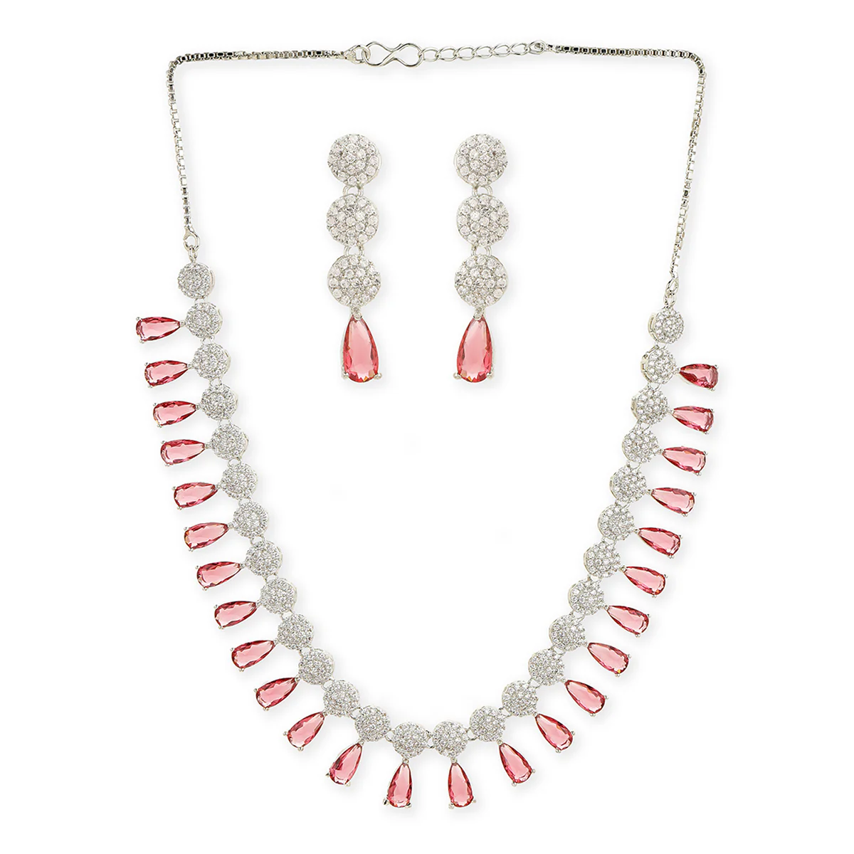 Sparkling Elegance Red and White Zircons Jewellery Set - Image 3