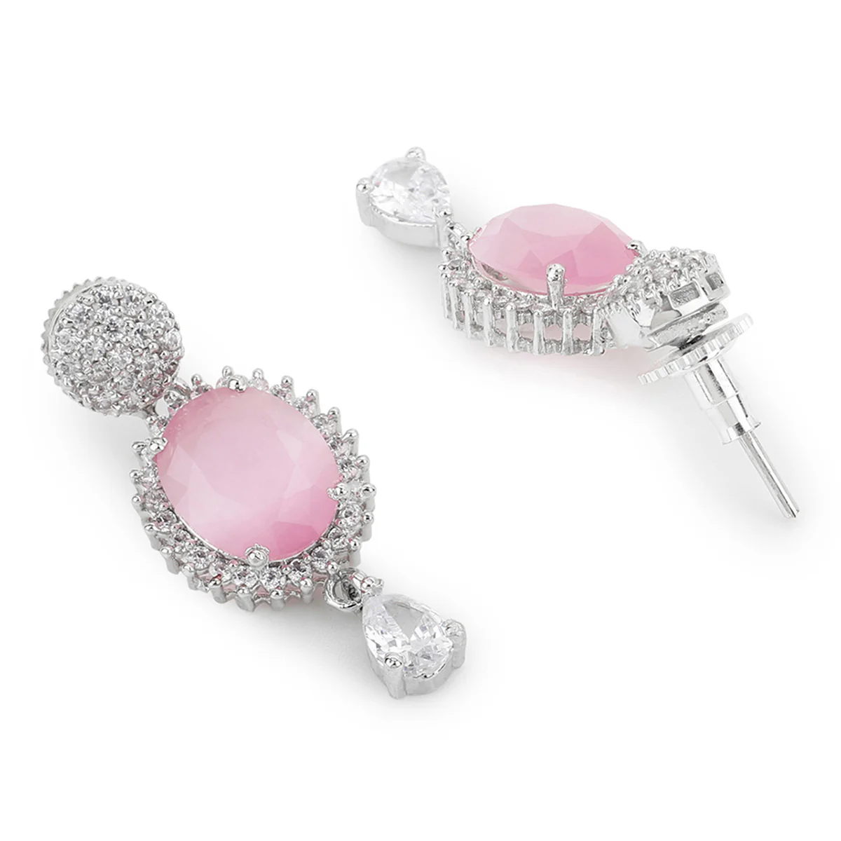 CZ Silver Plated Necklace Set with Pink Stones - Image 5