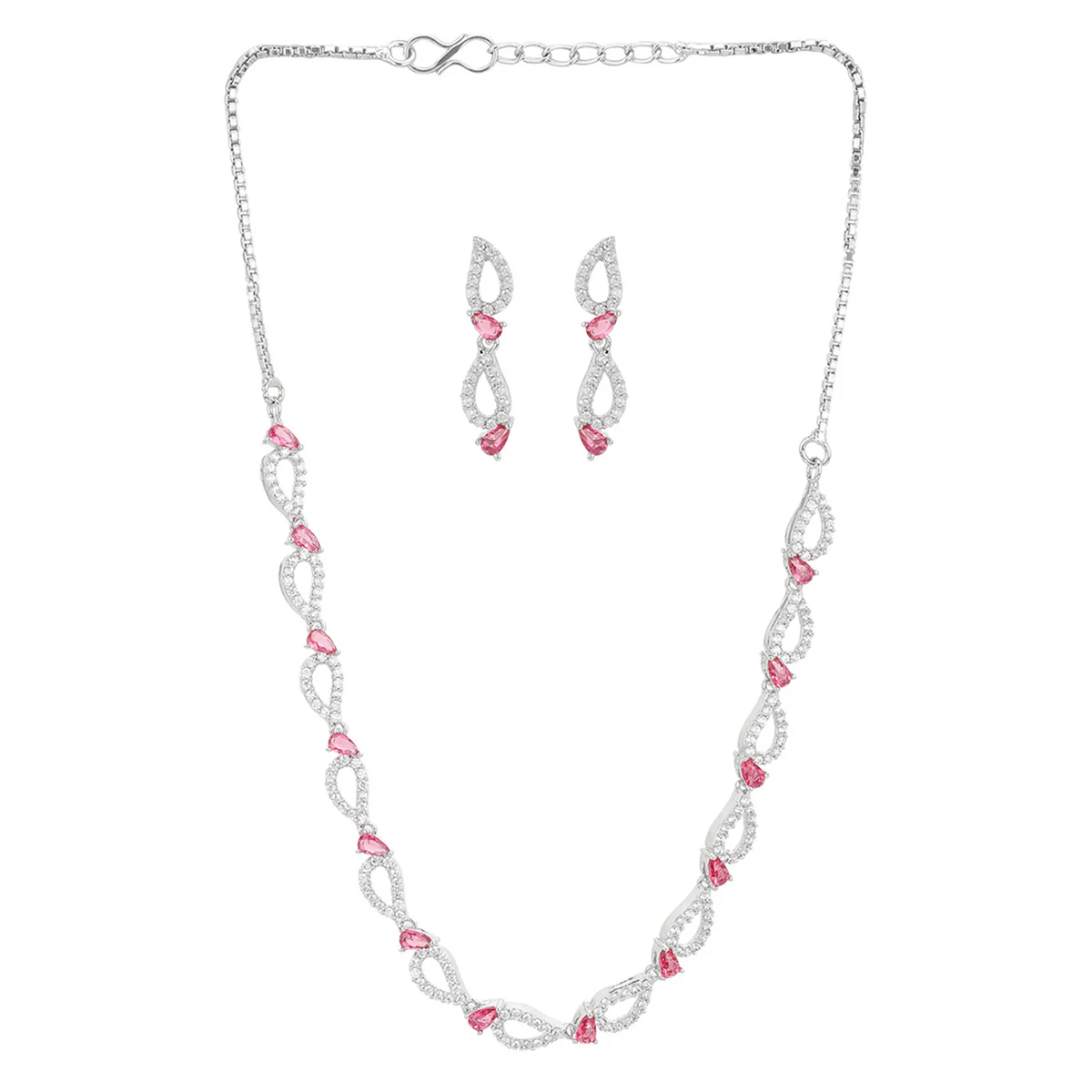 Sparkling Elegance Pear Cut Pink CZ Jewellery Set - Image 3